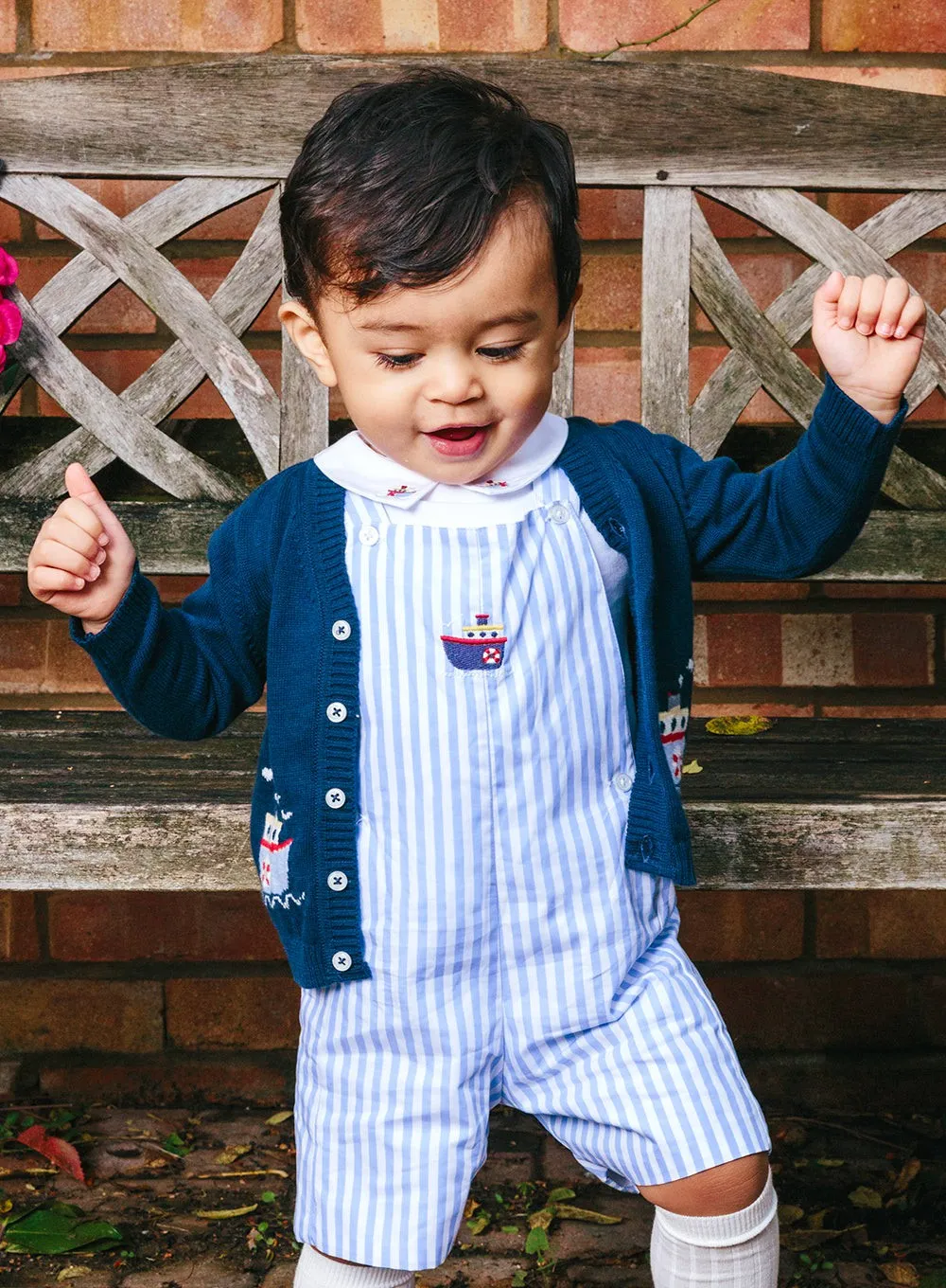 Baby Alexander Bib Shorts in Pale Blue Stripe