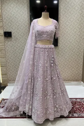 Baby Pink Beads, Sequins, Pearls and Thread work Crop Top Designer Bridal Lehenga