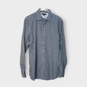 Banana Republic Shirt - Mens Gingham Check Button Down | Large | Blue White Cotton Plaid | EUC