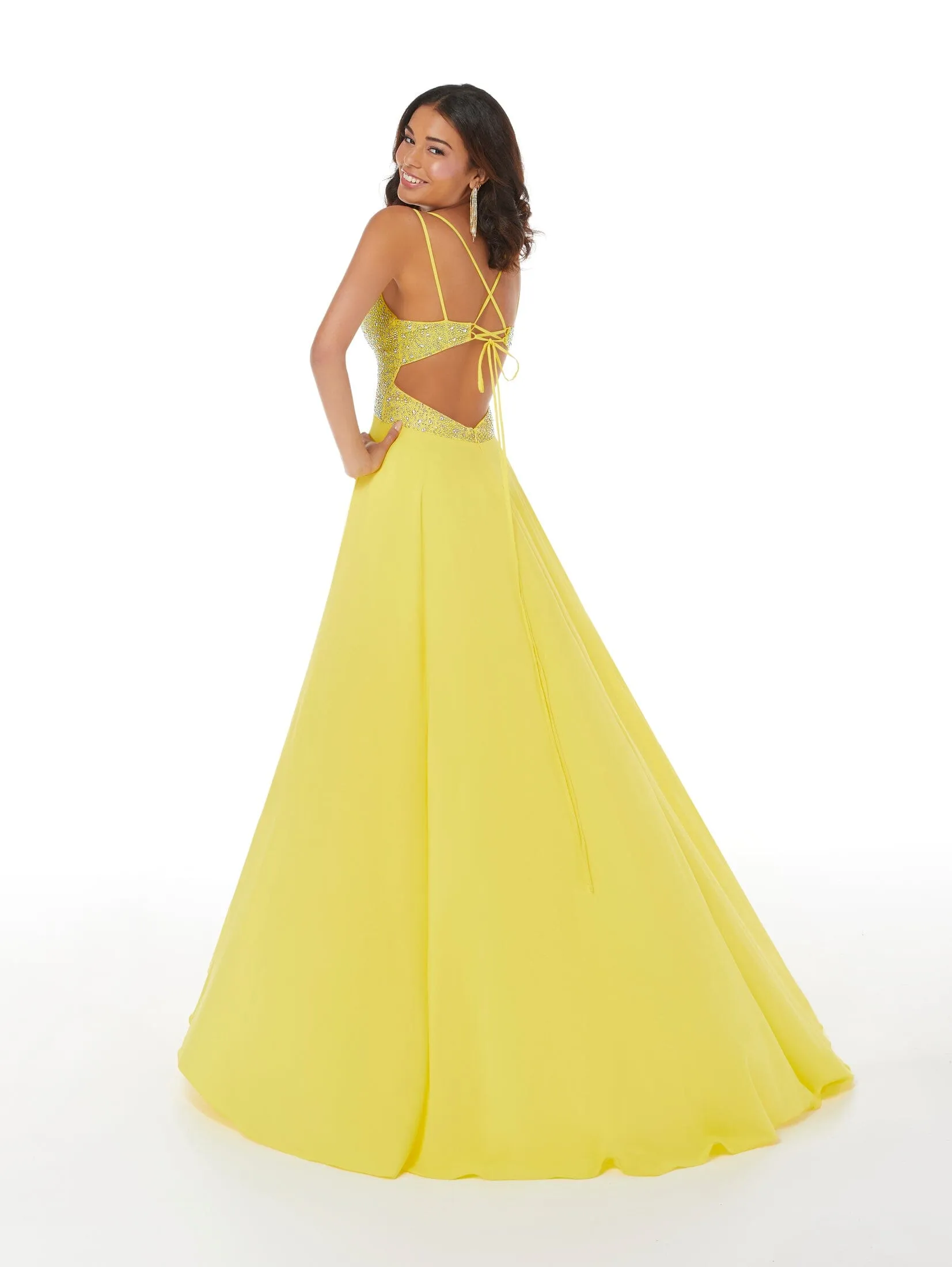 Beaded Bodice Satin Chiffon A-line Gown by Studio 17 12855