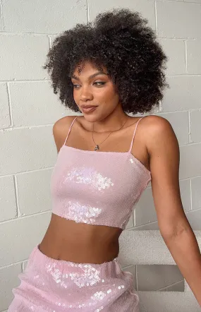 Bellah Pink Sequin Crop Top