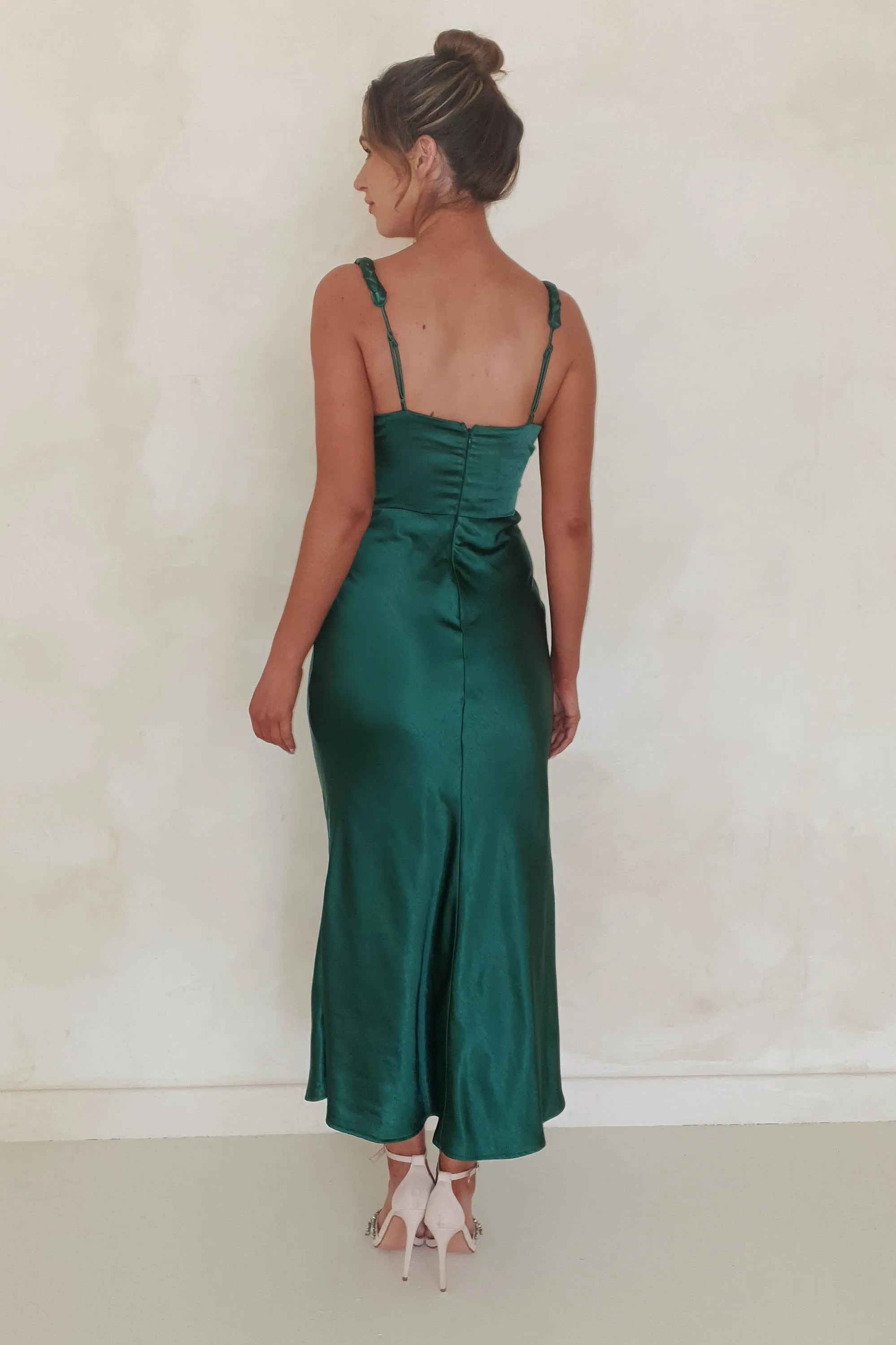 Bethanie Soft Satin Maxi Dress | Dark Green