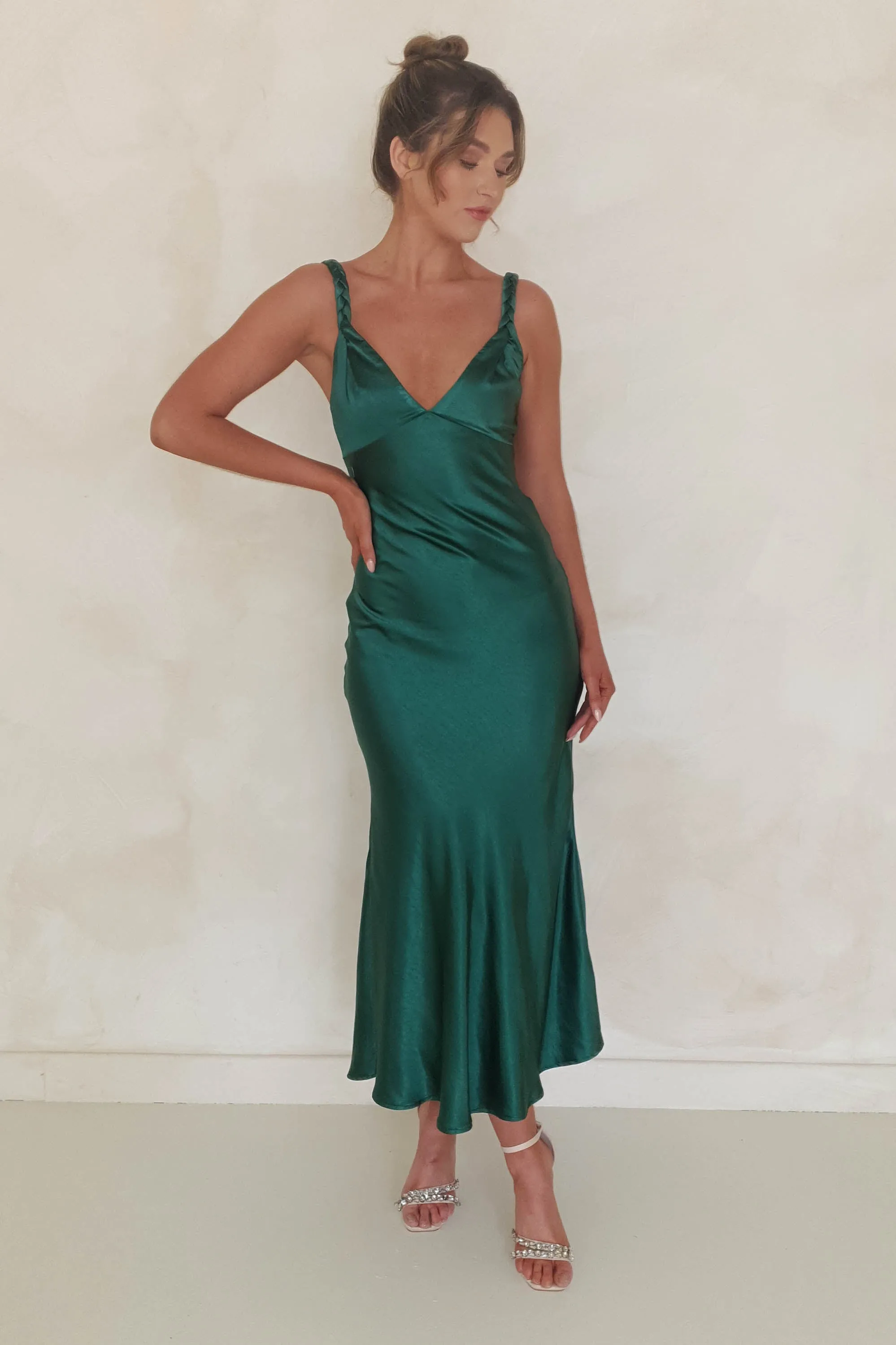 Bethanie Soft Satin Maxi Dress | Dark Green