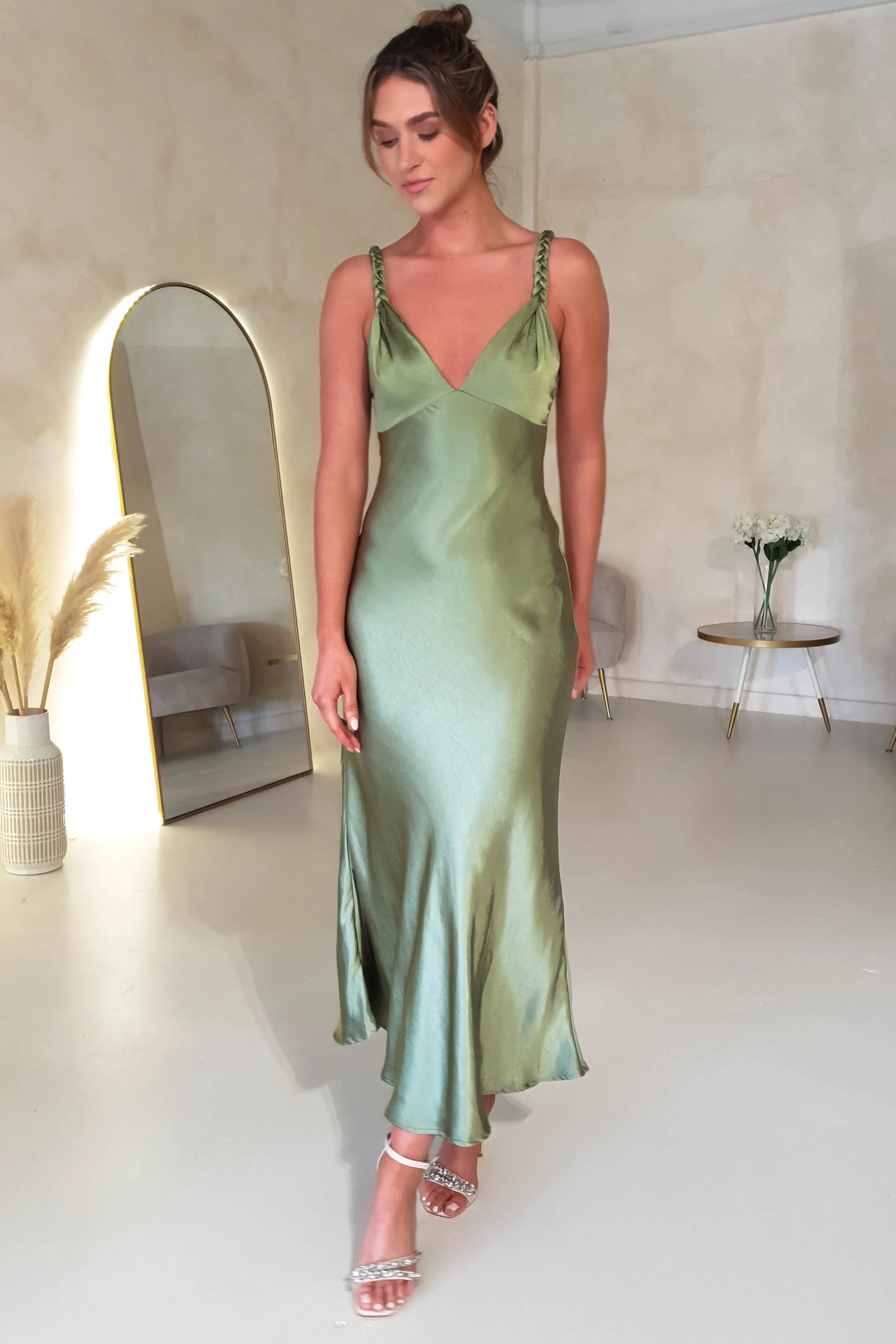 Bethanie Soft Satin Maxi Dress | Olive