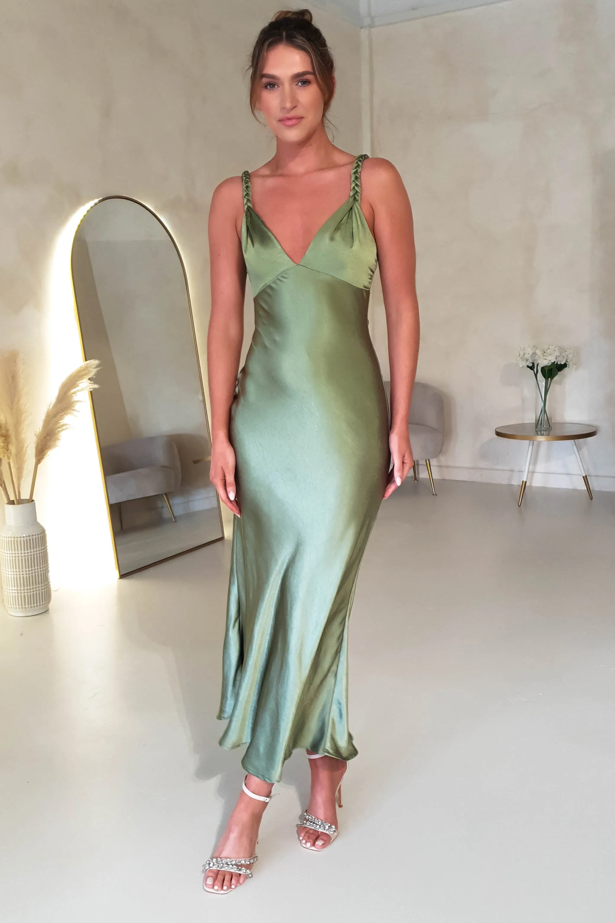 Bethanie Soft Satin Maxi Dress | Olive