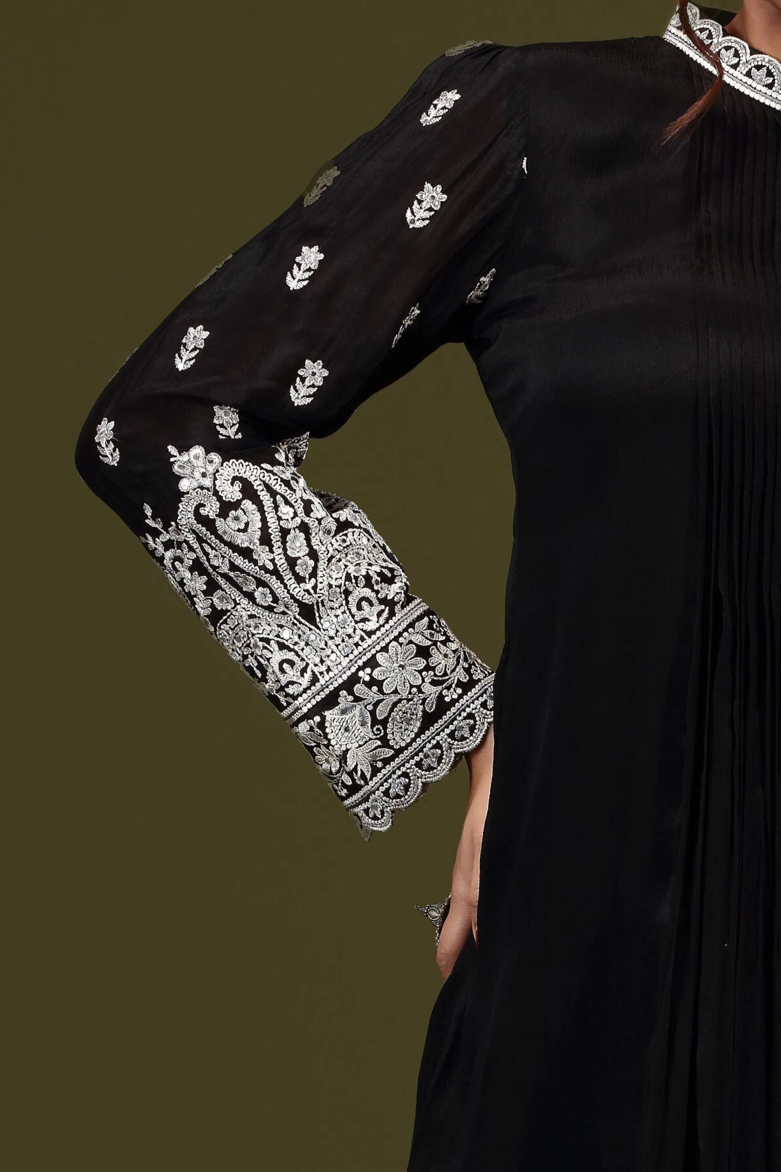 Black Embroidery and Sequins work Salwar Suit with Straight Pant