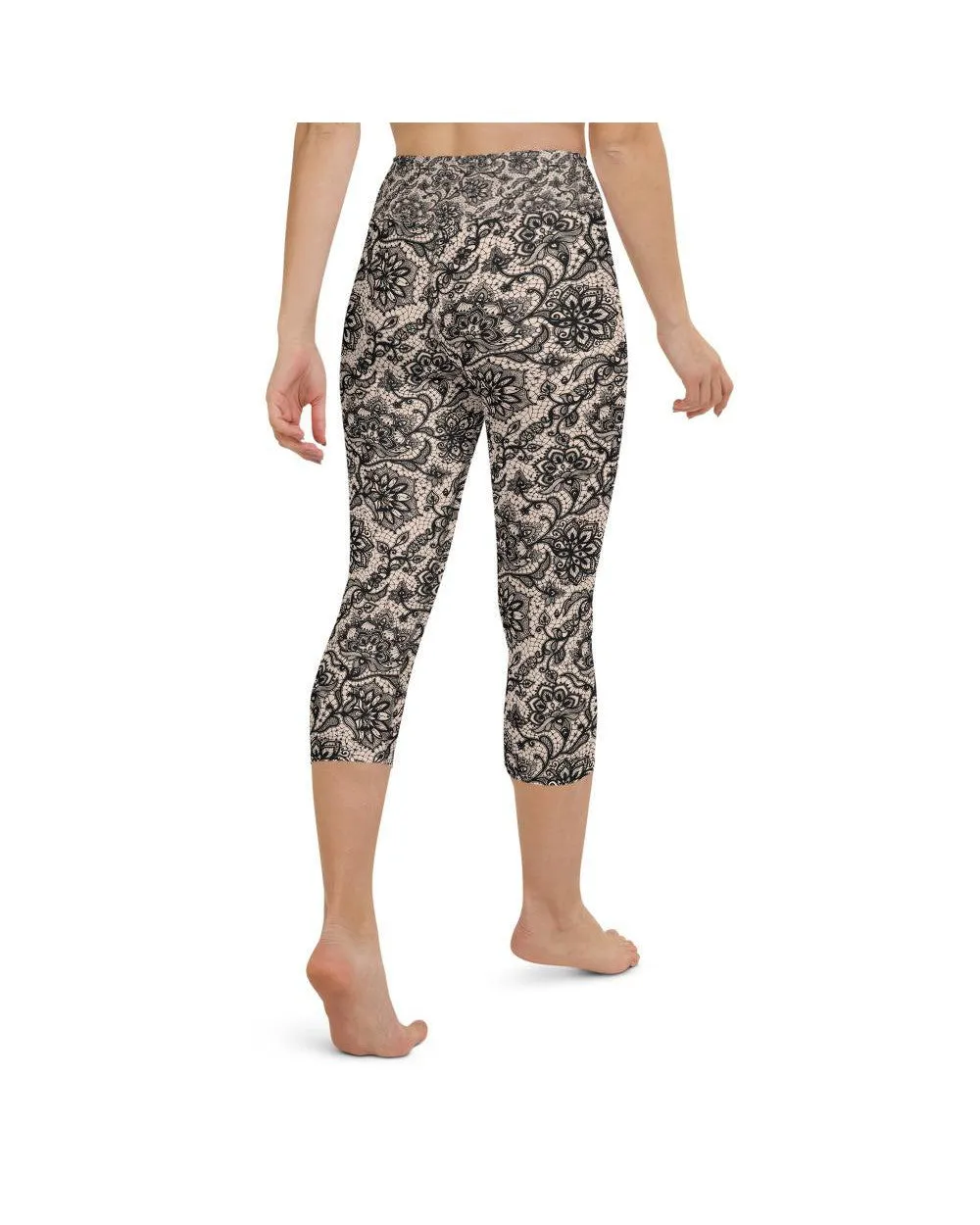 Black Faux Lace Yoga Capris