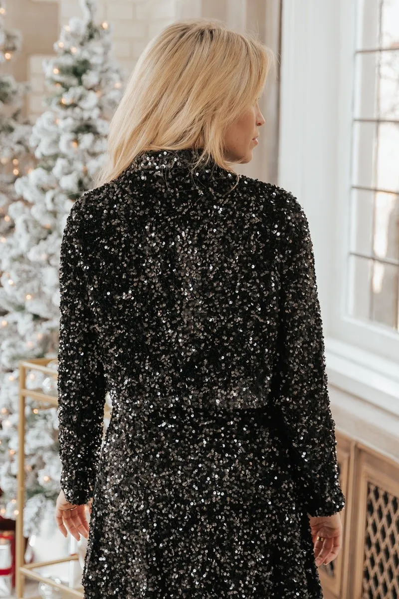 Black Sequin Velvet Crop Blazer - FINAL SALE