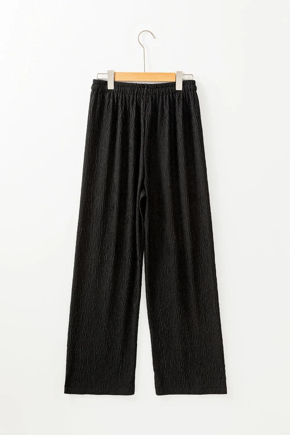 Black Textured Loose Drawstring Pants