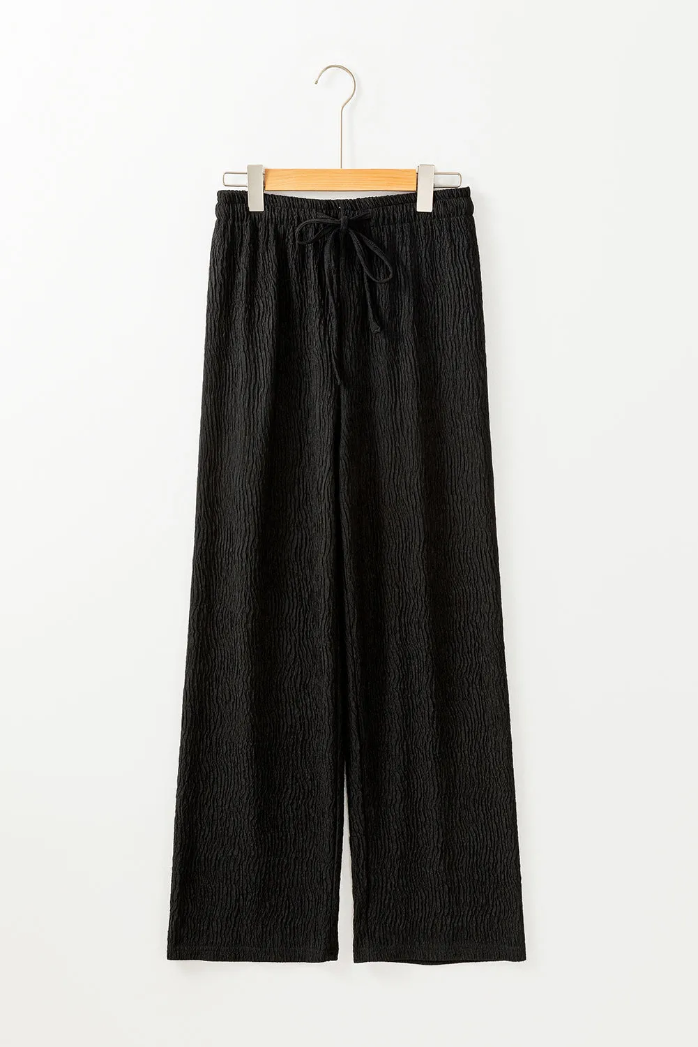 Black Textured Loose Drawstring Pants