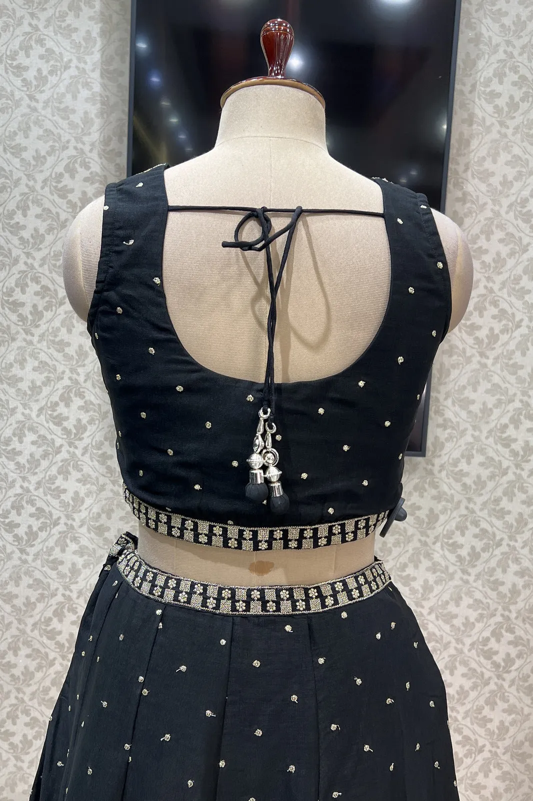 Black Zari and Sequins work Crop Top Lehenga