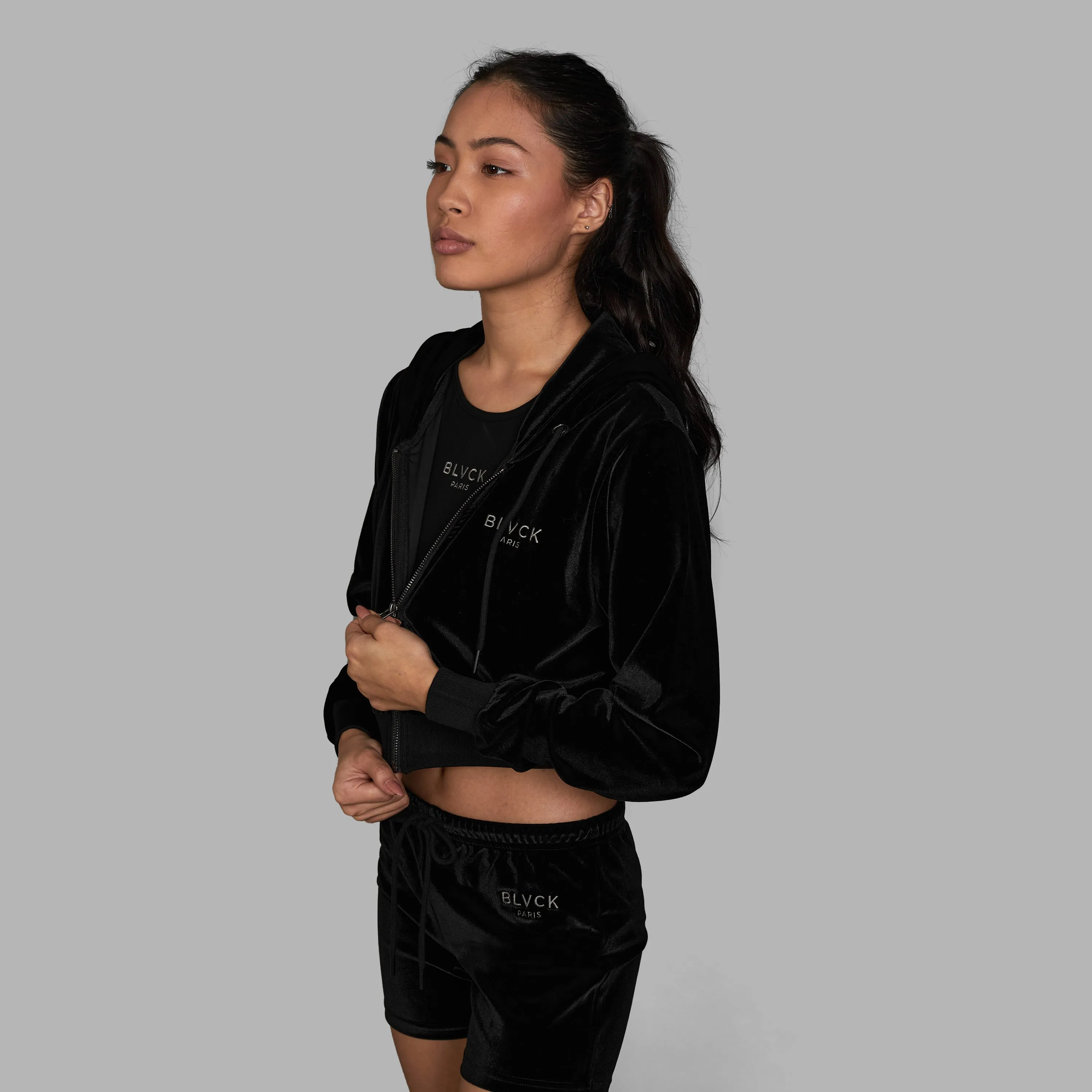 Blvck Cropped Velvet Hoodie