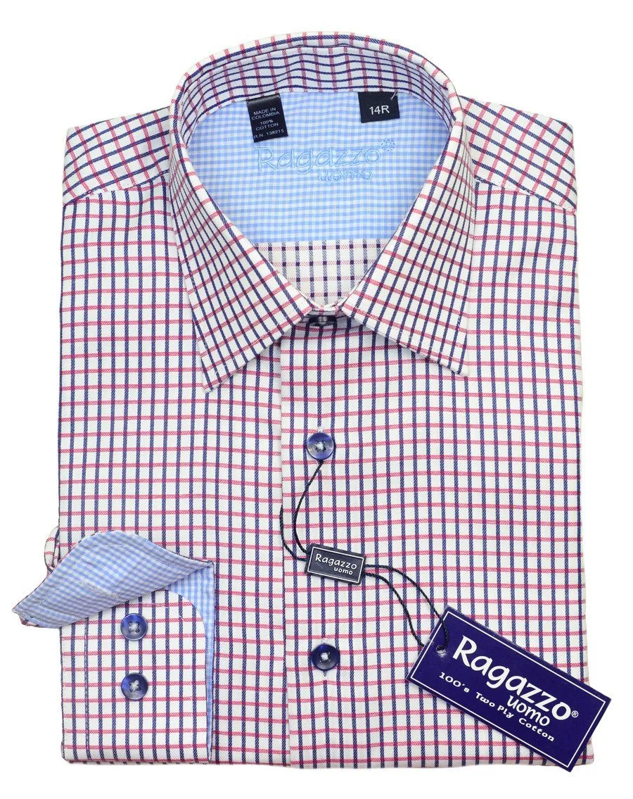 Boy's Sport Shirt 20627 White/Red/Blue Check