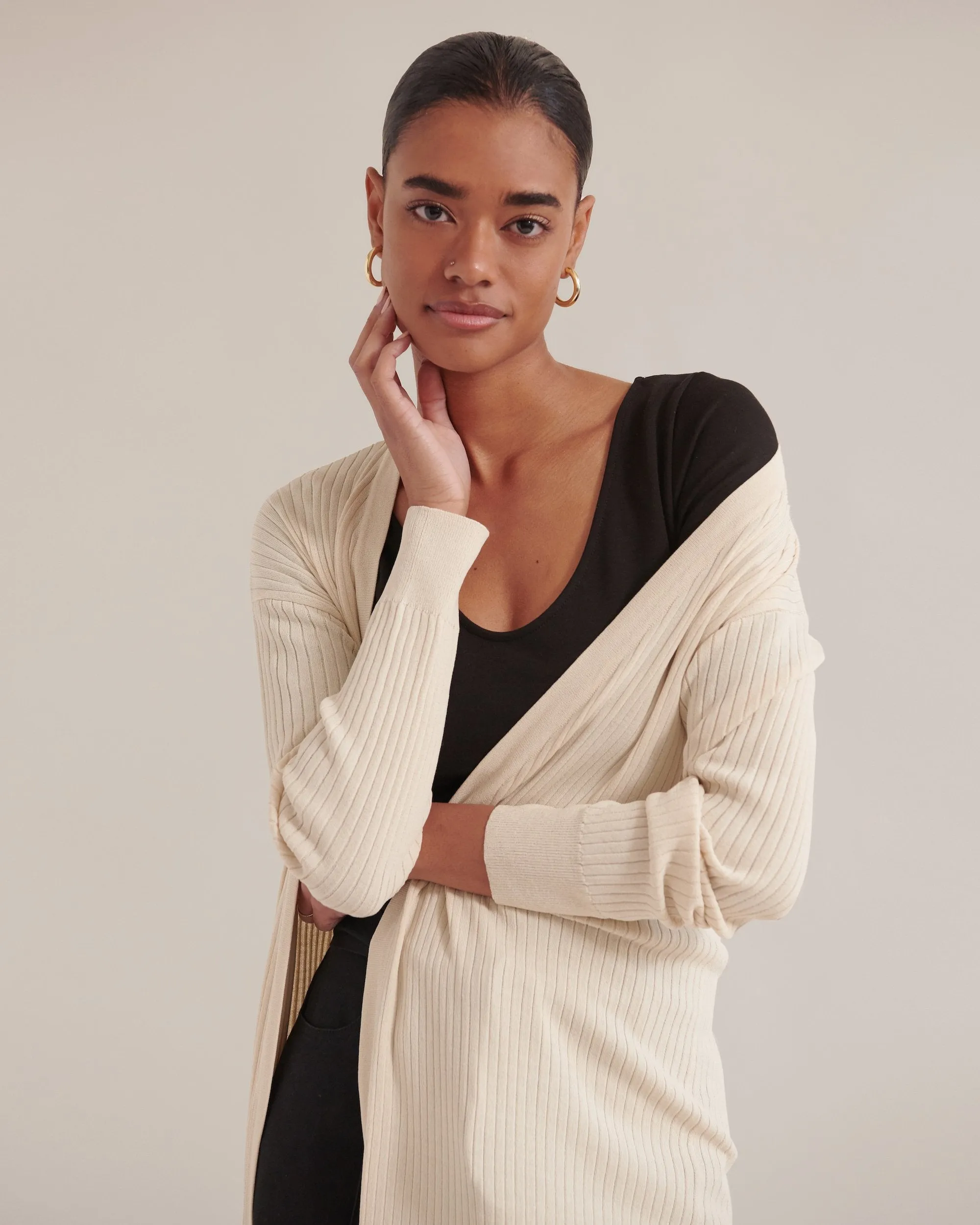 Callie Long Open-Front Cardigan