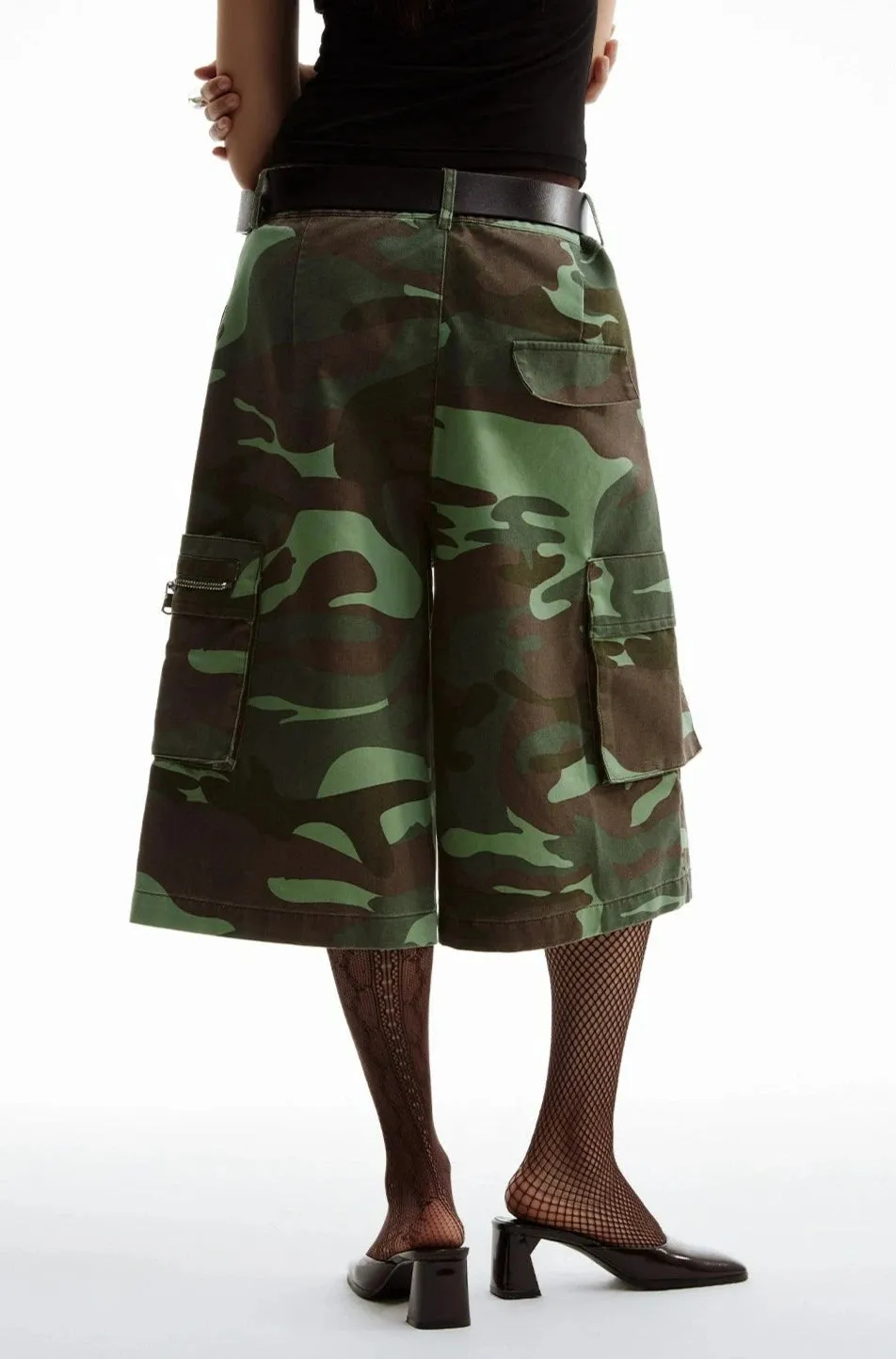 Camouflage Cargo Culotte Shorts with Pockets