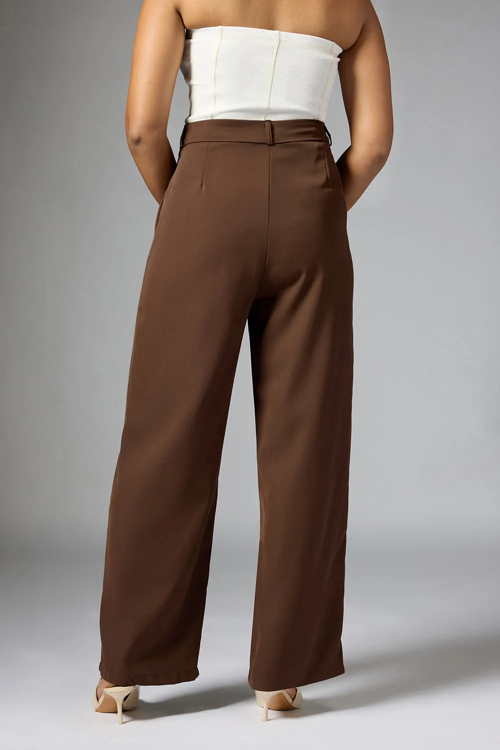 Cedar Brown Wrap Front Korean Pants