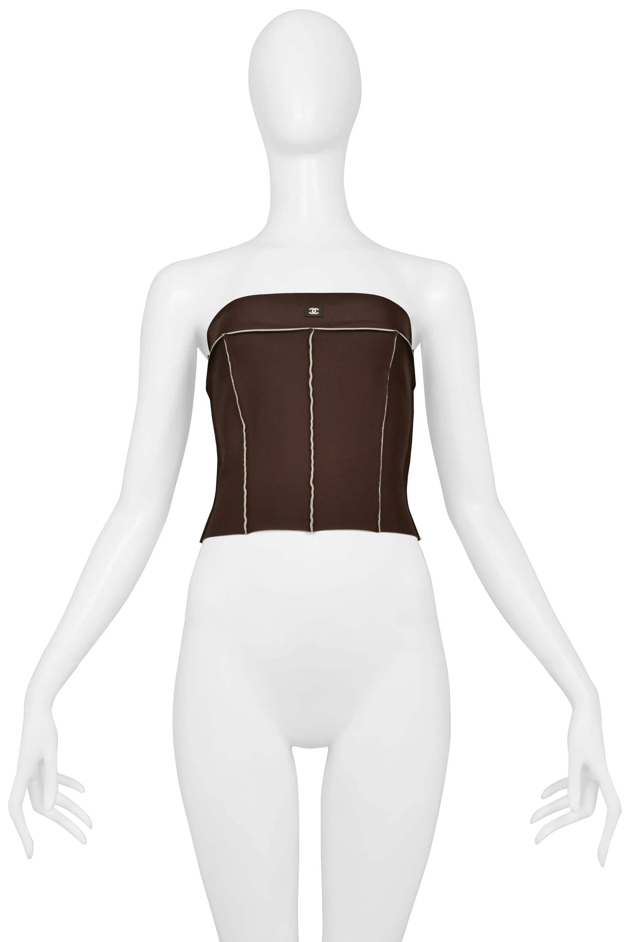 CHANEL BROWN & WHITE NEOPRENE CORSET TOP SS 1999