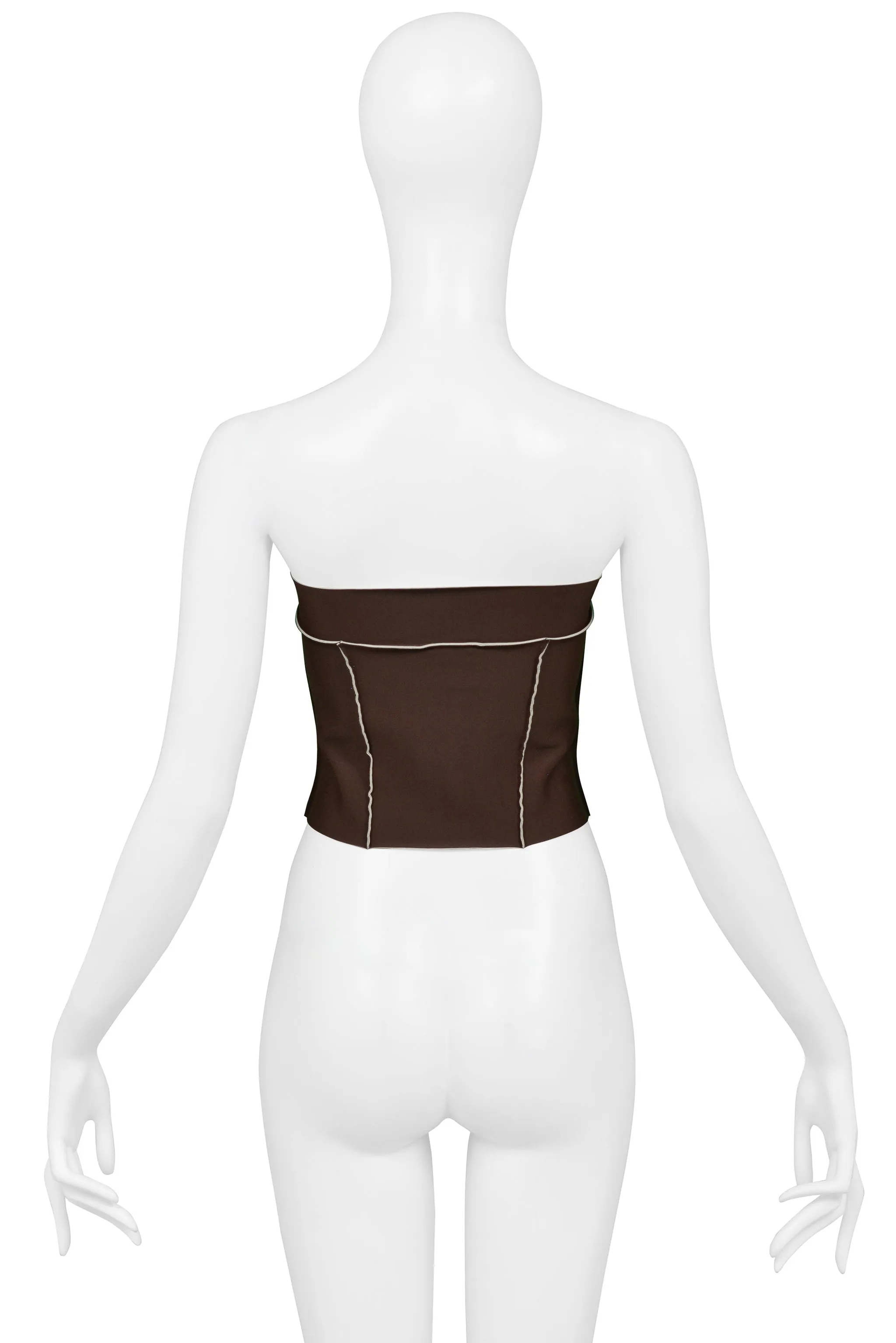 CHANEL BROWN & WHITE NEOPRENE CORSET TOP SS 1999