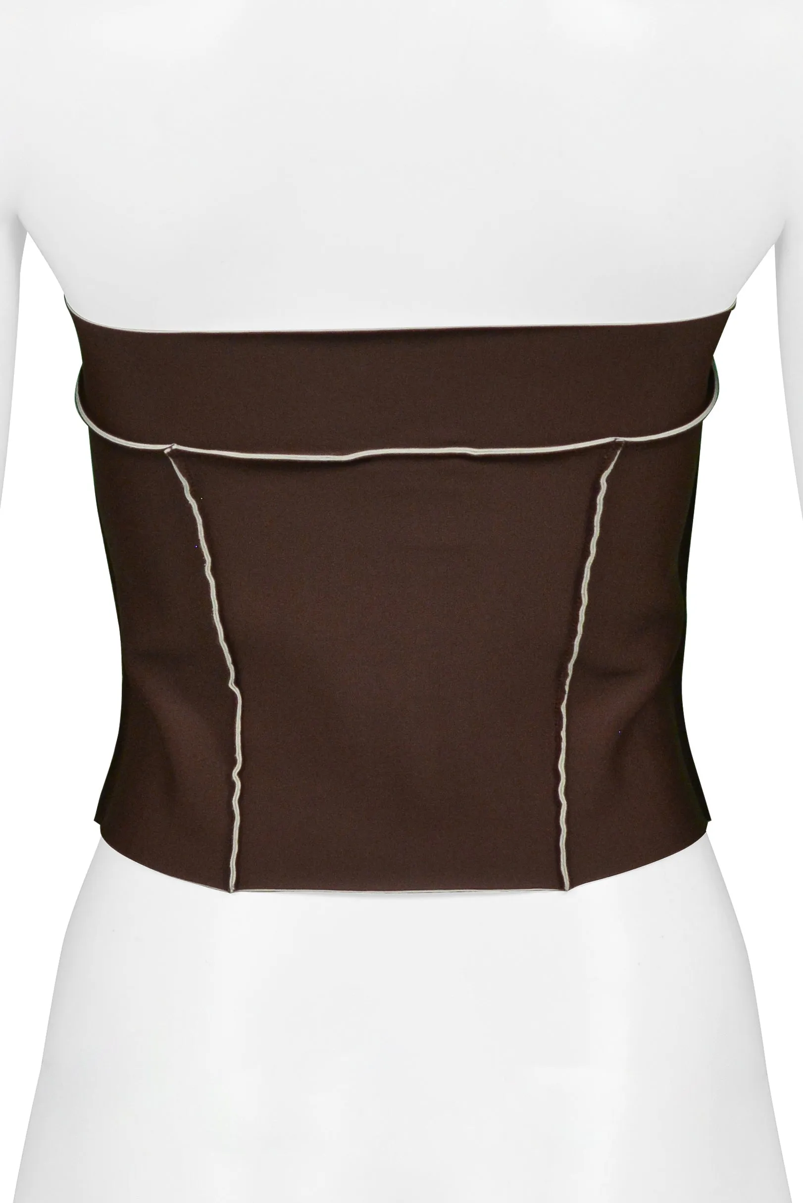 CHANEL BROWN & WHITE NEOPRENE CORSET TOP SS 1999