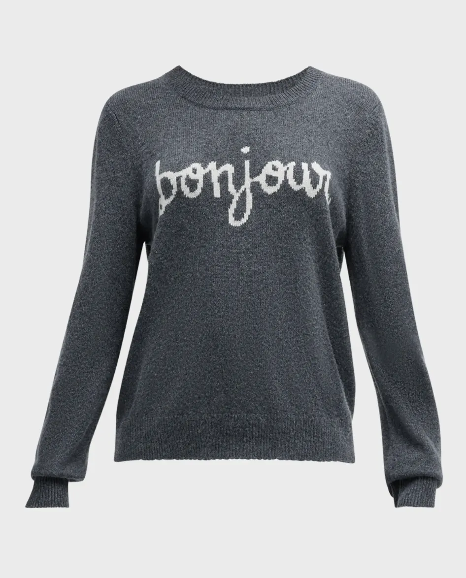 CINQ A SEPT BONJOUR GRAPHIC CREWNECK SWEATSHIRT