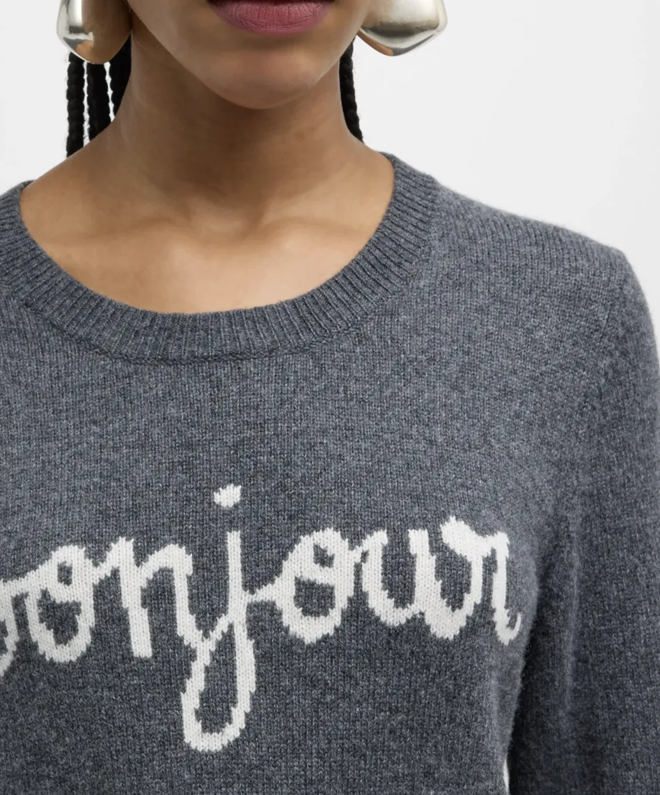 CINQ A SEPT BONJOUR GRAPHIC CREWNECK SWEATSHIRT