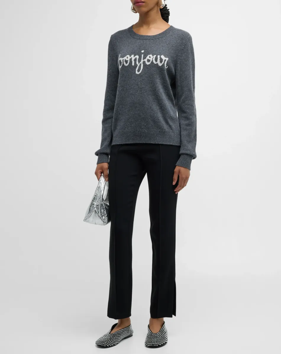 CINQ A SEPT BONJOUR GRAPHIC CREWNECK SWEATSHIRT