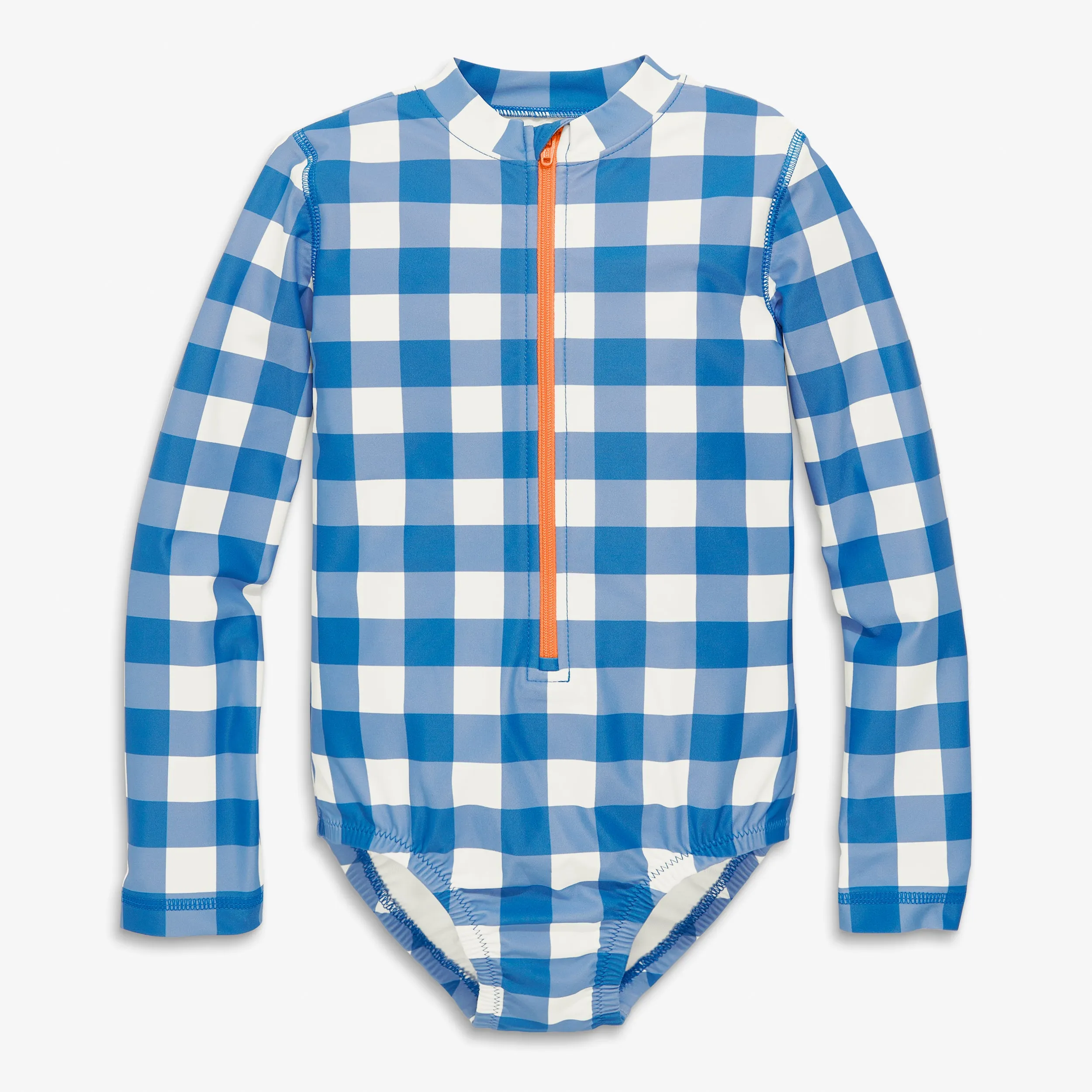 Clearance long sleeve one-piece rash guard in gingham