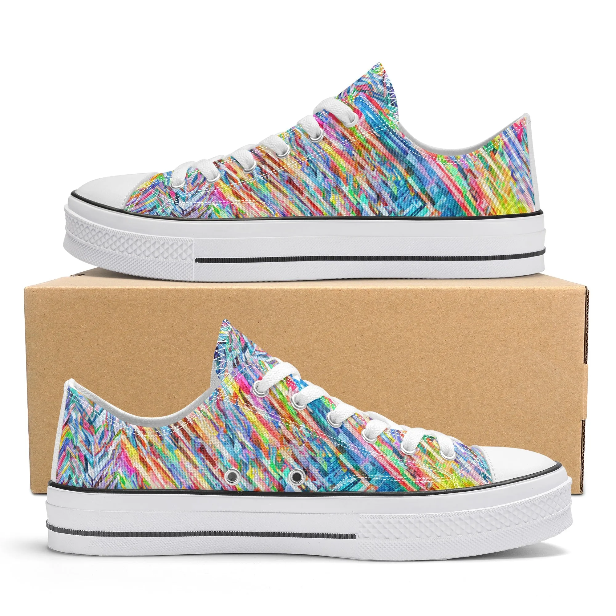 Colorful Herringbone Pattern - Womens Classic Low Top Canvas Shoes for Footwear Lovers