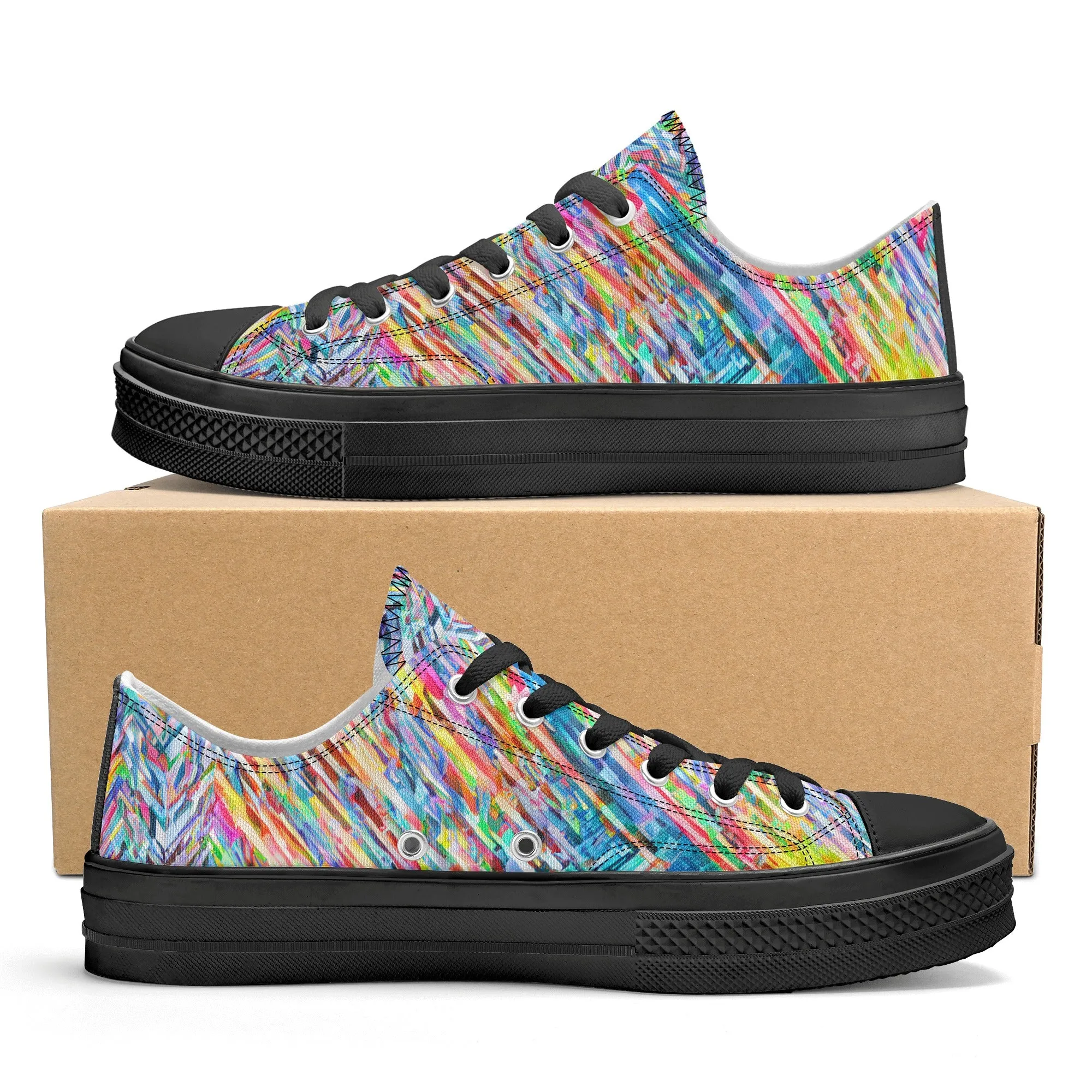 Colorful Herringbone Pattern - Womens Classic Low Top Canvas Shoes for Footwear Lovers