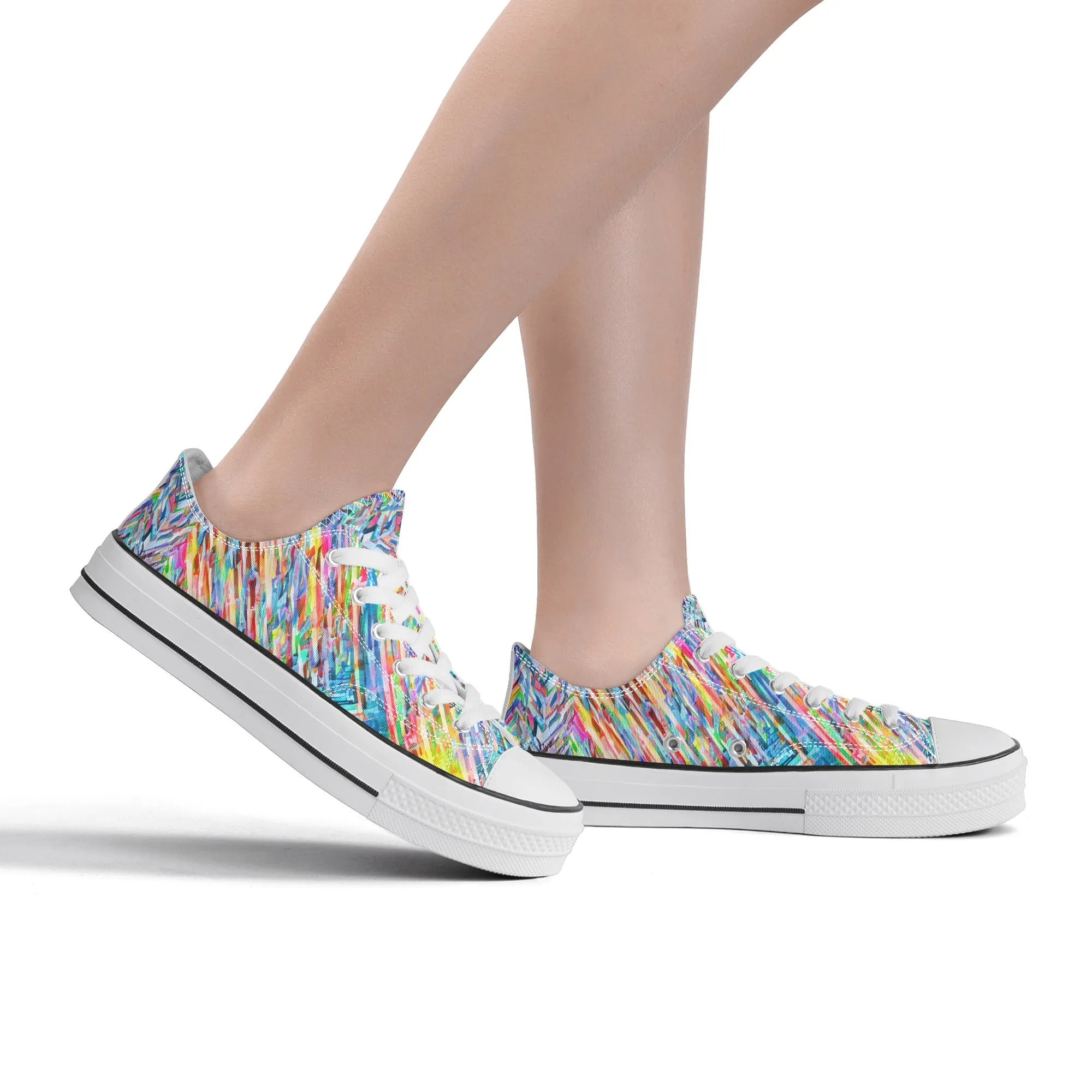 Colorful Herringbone Pattern - Womens Classic Low Top Canvas Shoes for Footwear Lovers