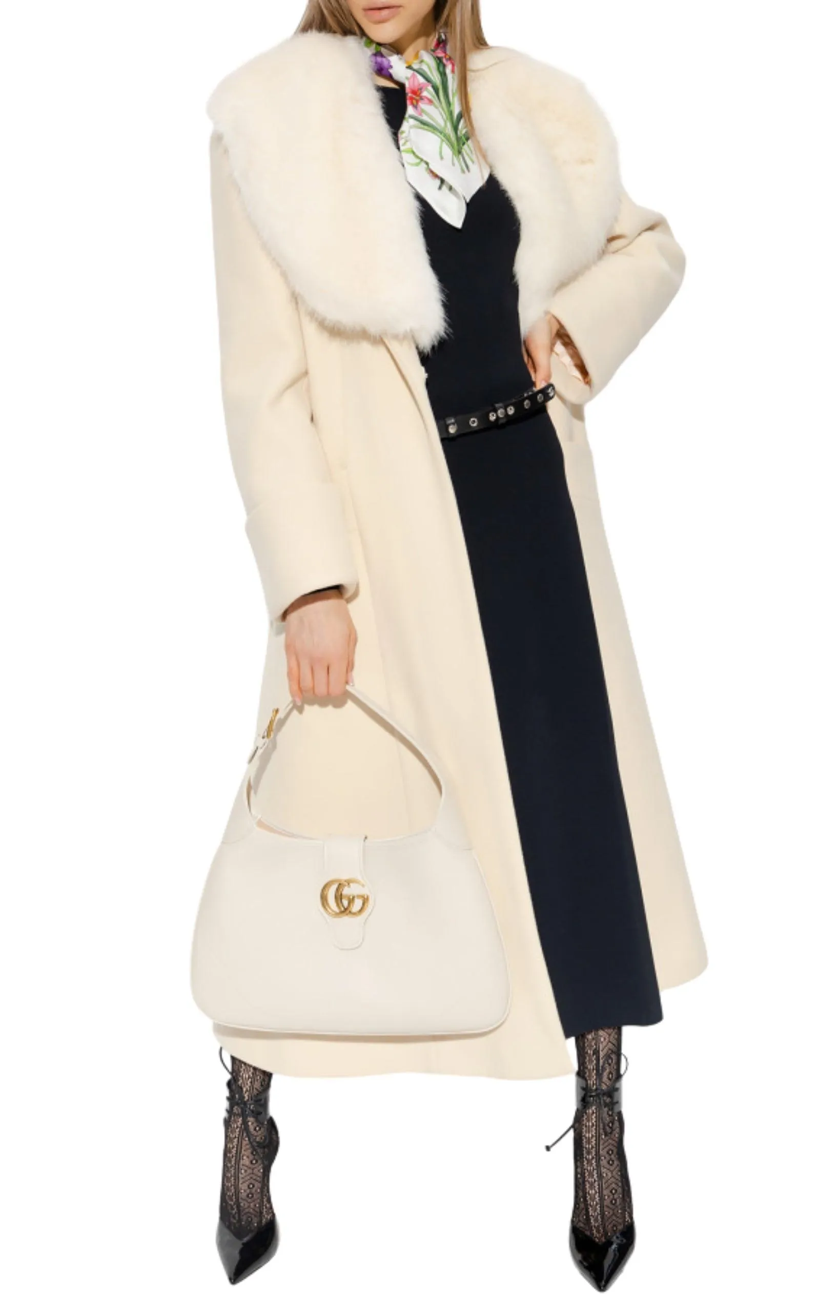 Cosmogonie Belted Faux Fur-Trimmed Wool-Blend Coat