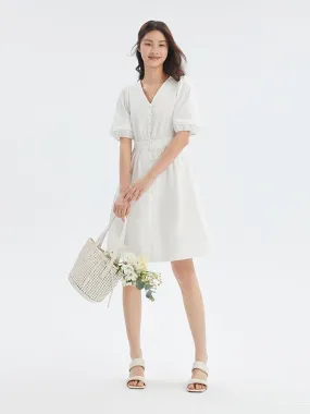 Cotton Gathered Waist Loose Hem Dress