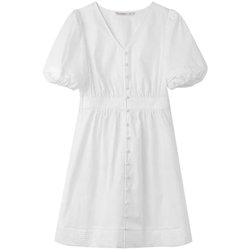 Cotton Gathered Waist Loose Hem Dress