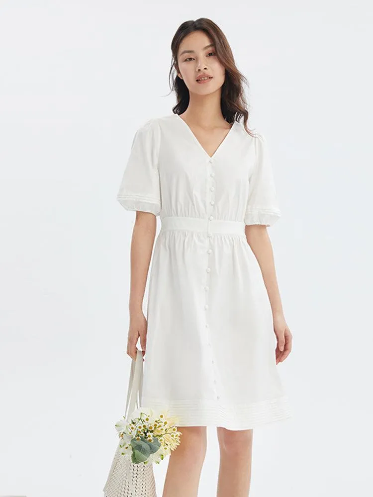 Cotton Gathered Waist Loose Hem Dress