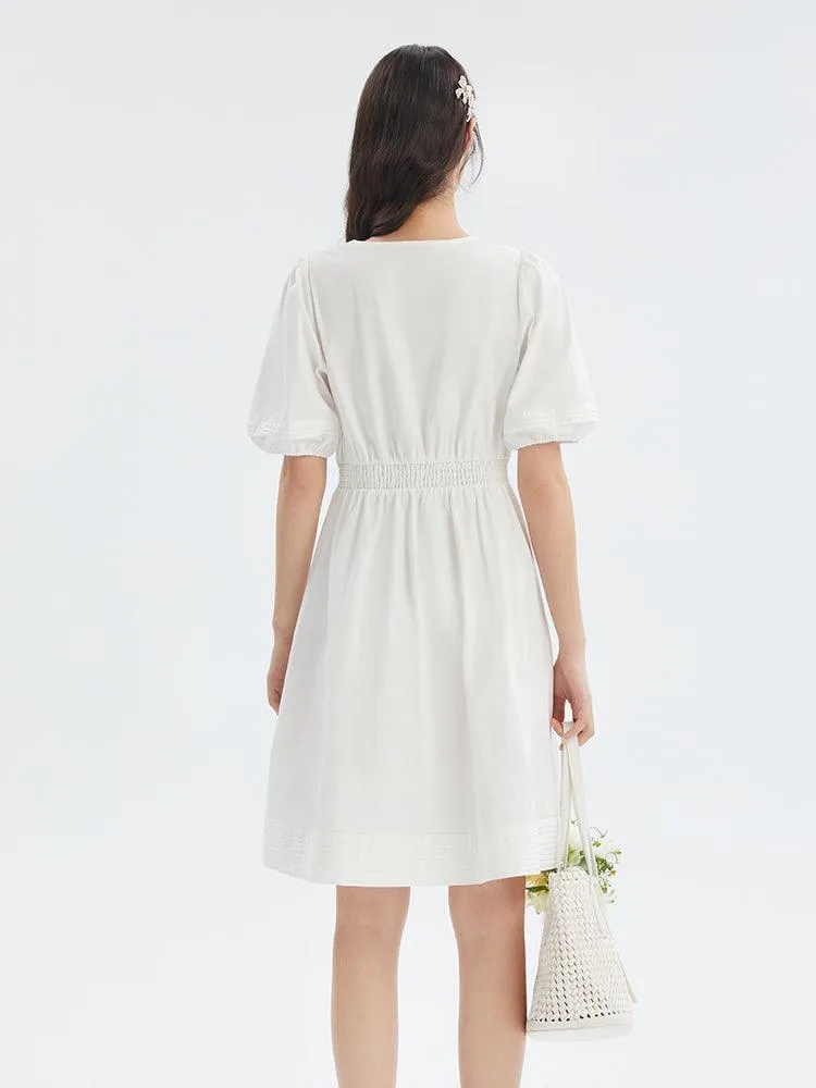 Cotton Gathered Waist Loose Hem Dress