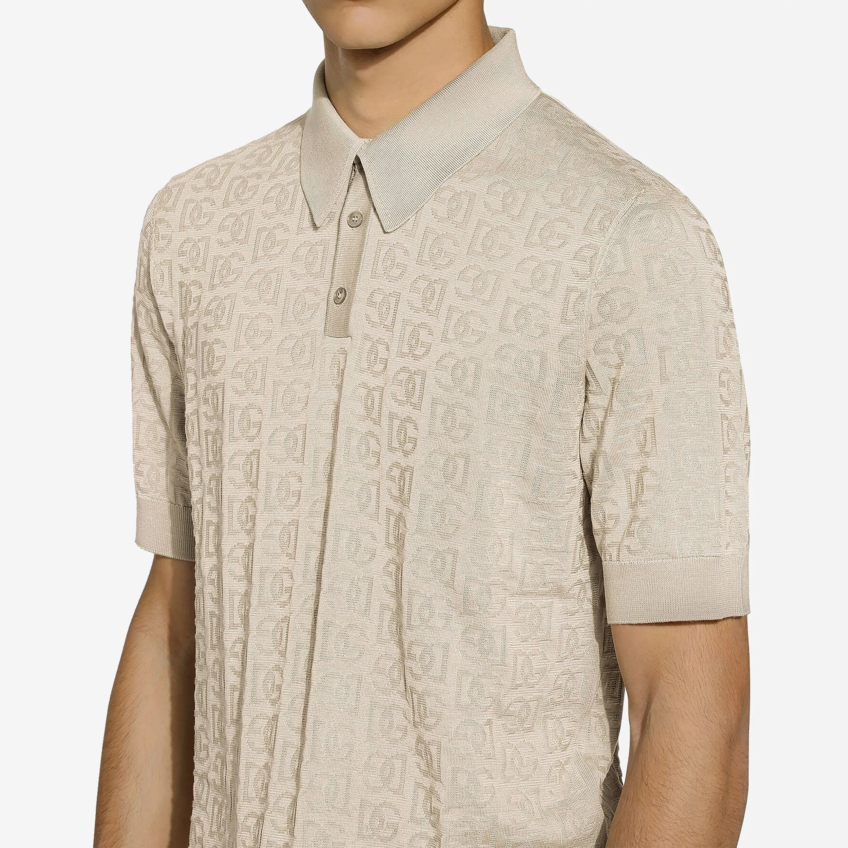 Dolce & Gabbana DG Logo Silk Jacquard Polo Shirt