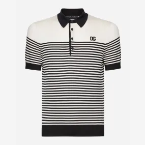 Dolce & Gabbana DG patch Striped Silk Polo Shirt