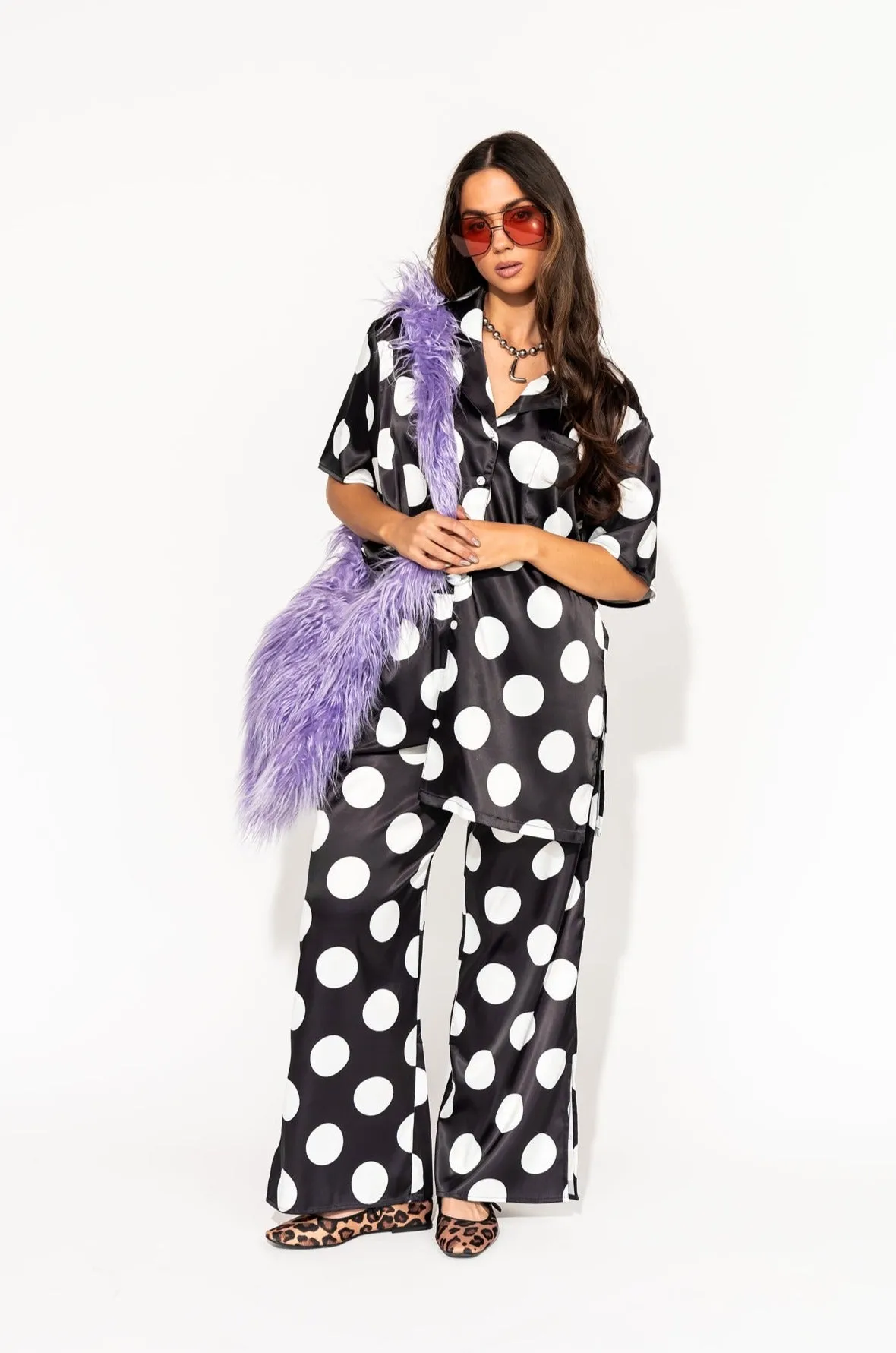 Dream So Big Satin Top   Pants Set in Classic Polka Dots