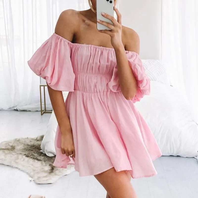 DressBetty - Sexy Tube Top Backless Puff Sleeves Nightclub Mini Dress