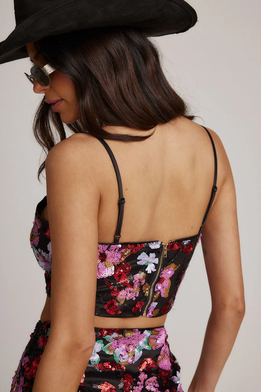 Dynamo Floral Sequin Crop Top