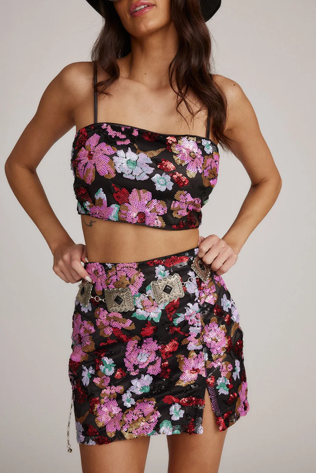 Dynamo Floral Sequin Crop Top