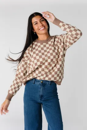 Easy Street Checkered Crew Neck Sweater