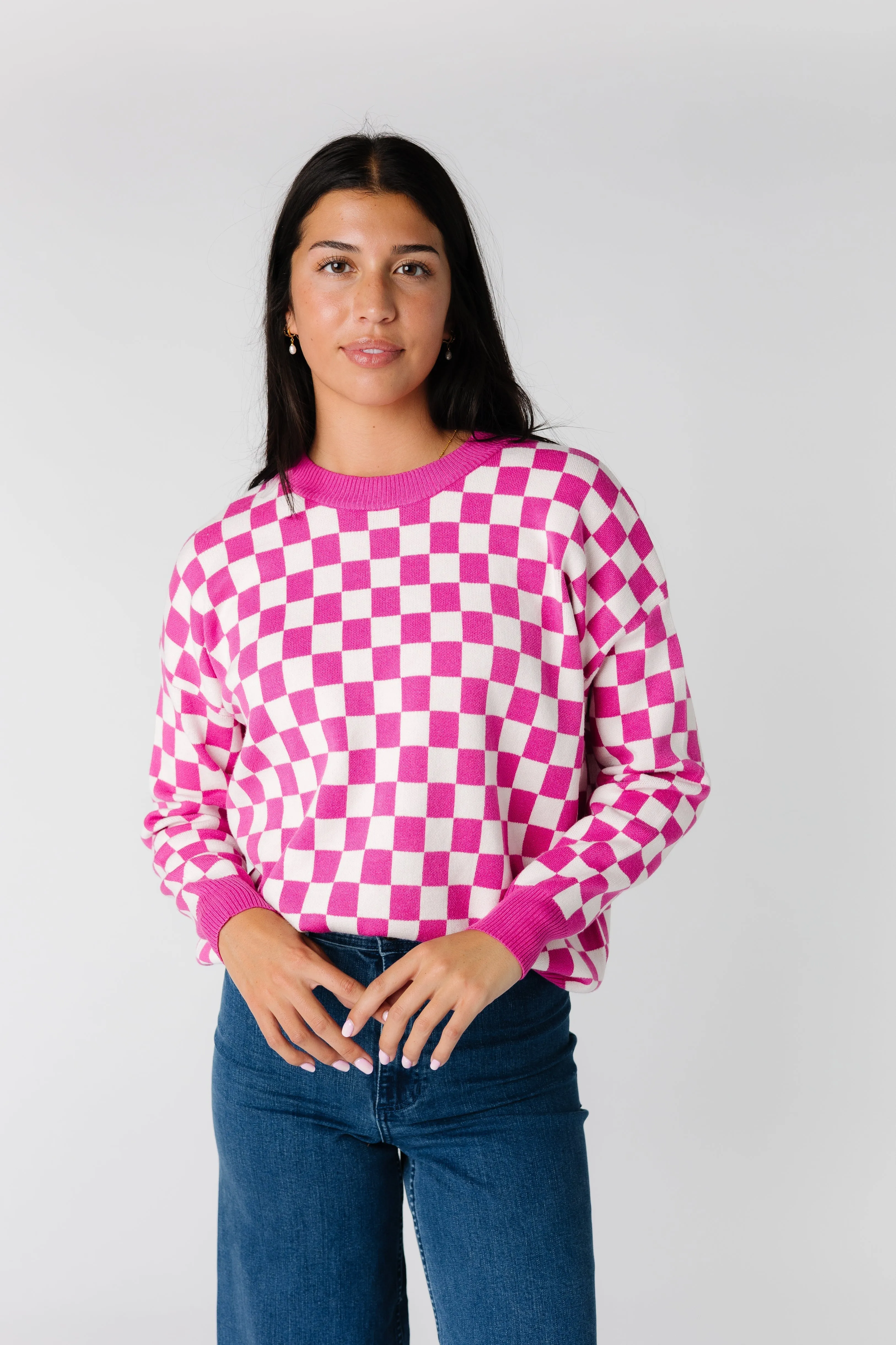 Easy Street Checkered Crew Neck Sweater