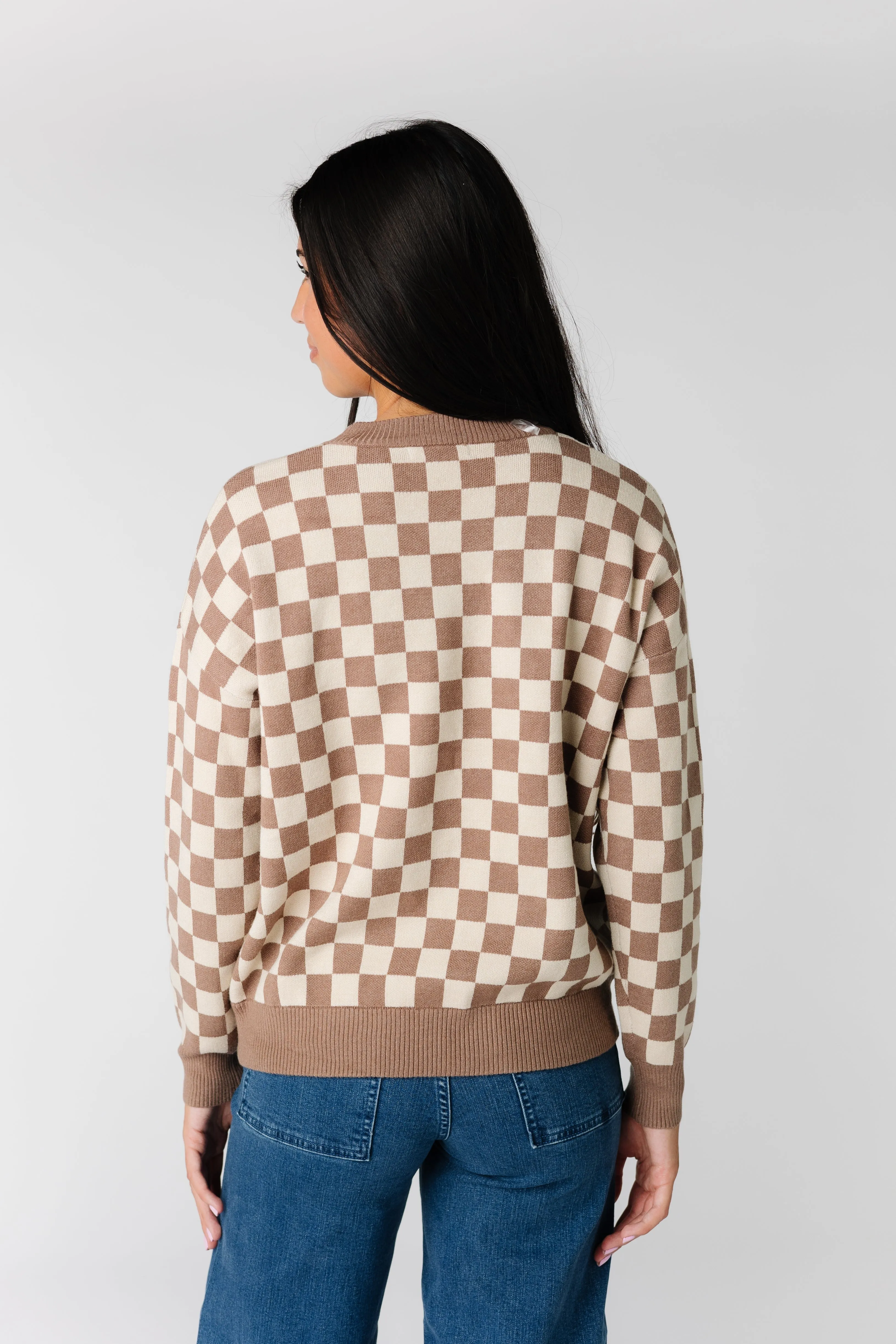 Easy Street Checkered Crew Neck Sweater