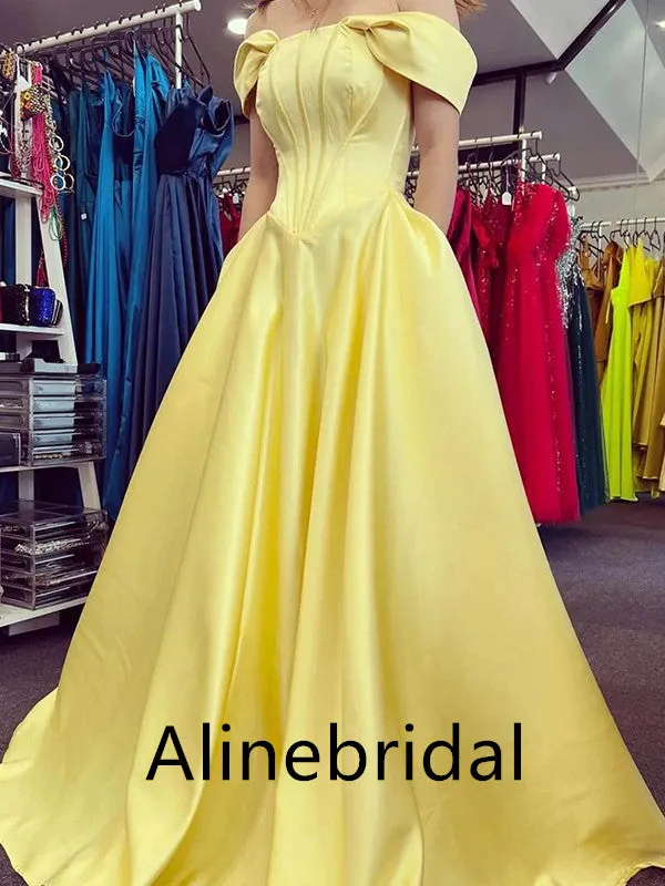 Elegant Off shoulder Sleeveless A-line Long Prom Dress, PD3547