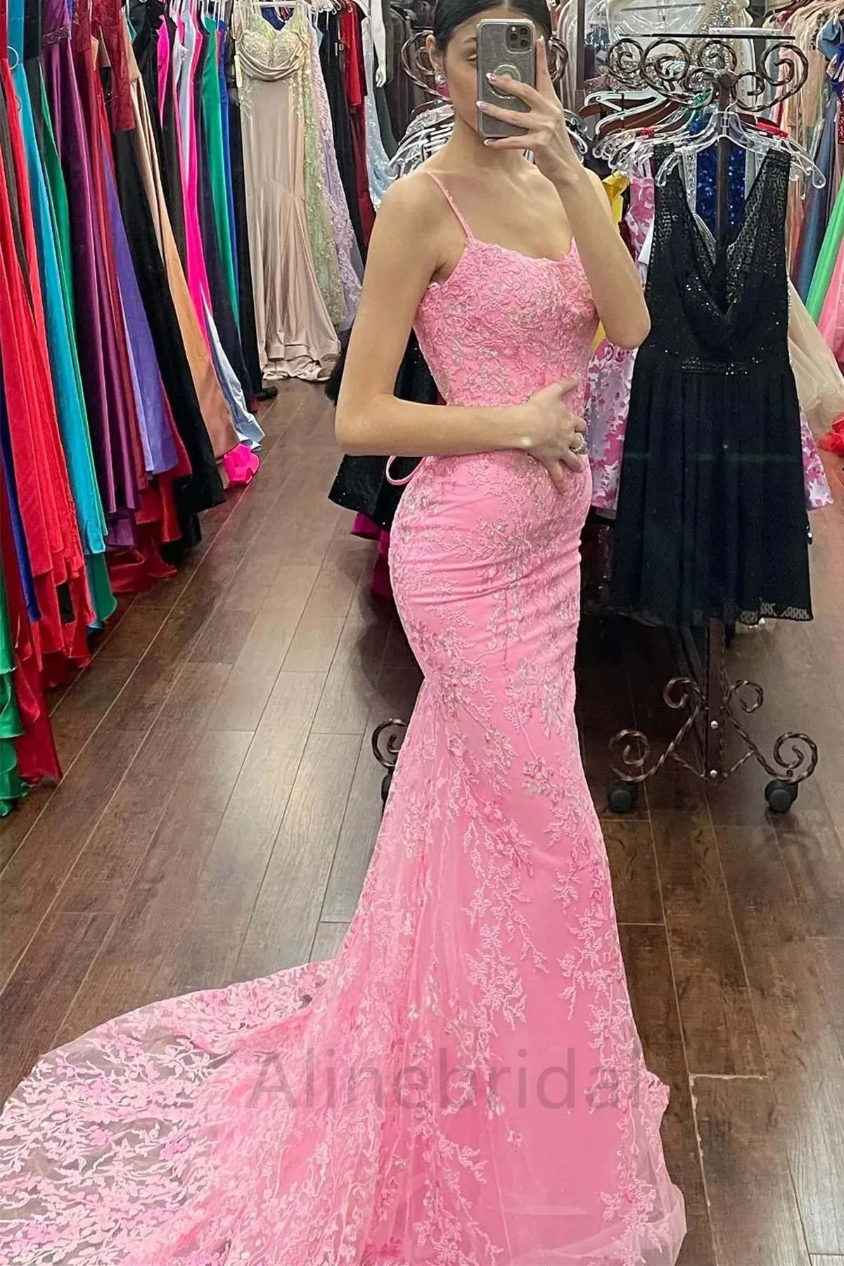 Elegant Spaghetti Straps Sleeveless Mermaid Floor Length Prom Dress, PD3691