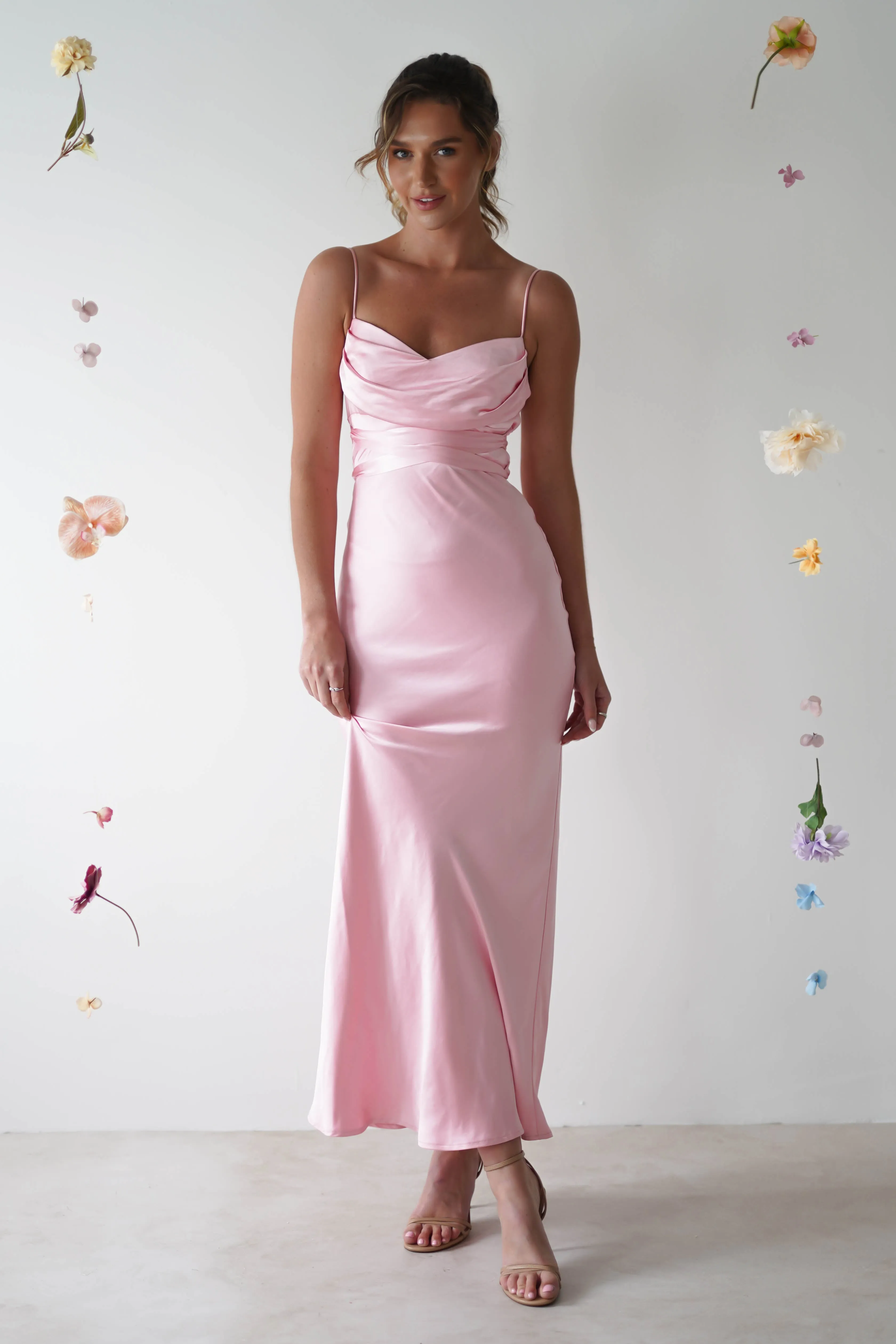 Everleigh Soft Satin Midi Dress | Light Pink