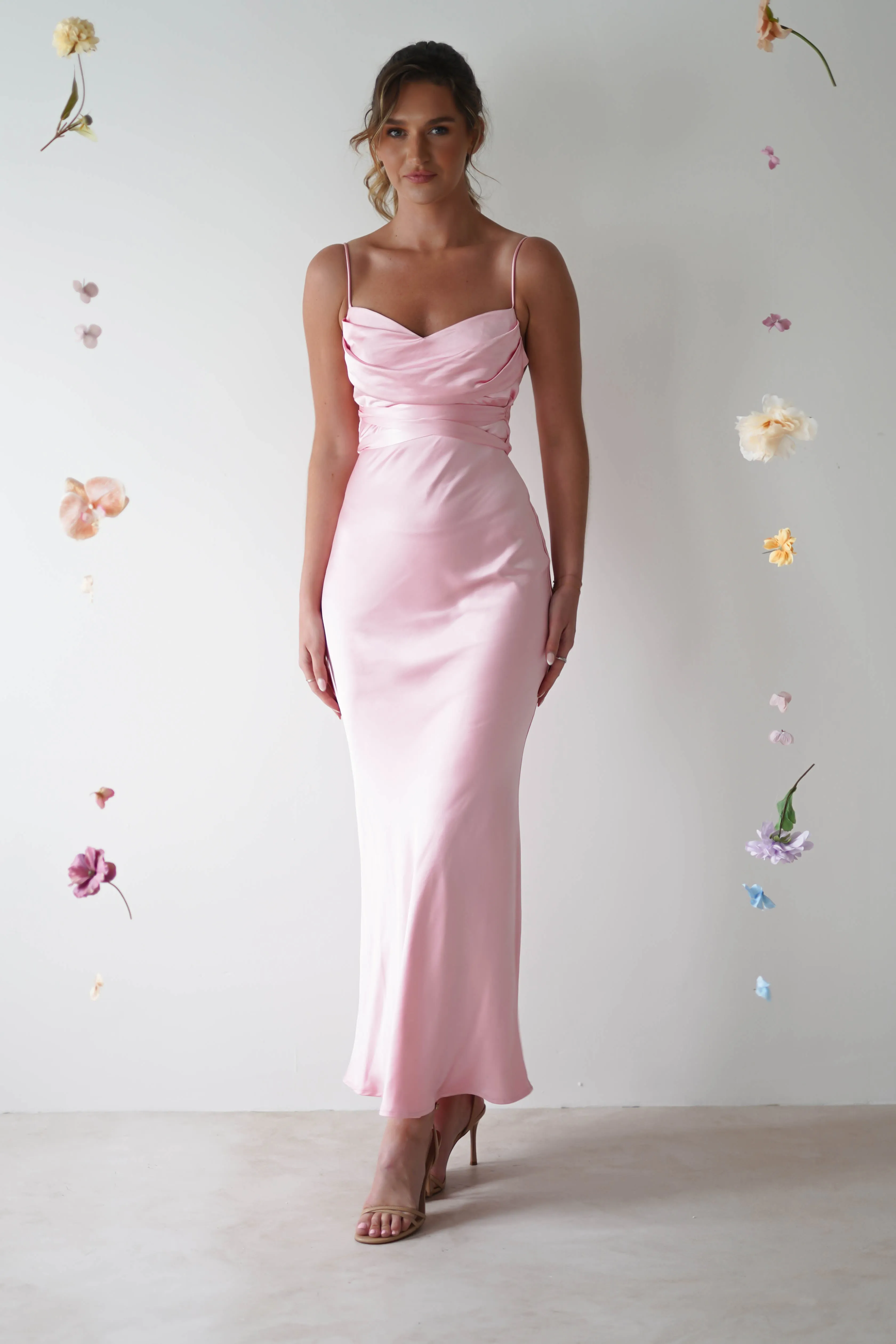 Everleigh Soft Satin Midi Dress | Light Pink