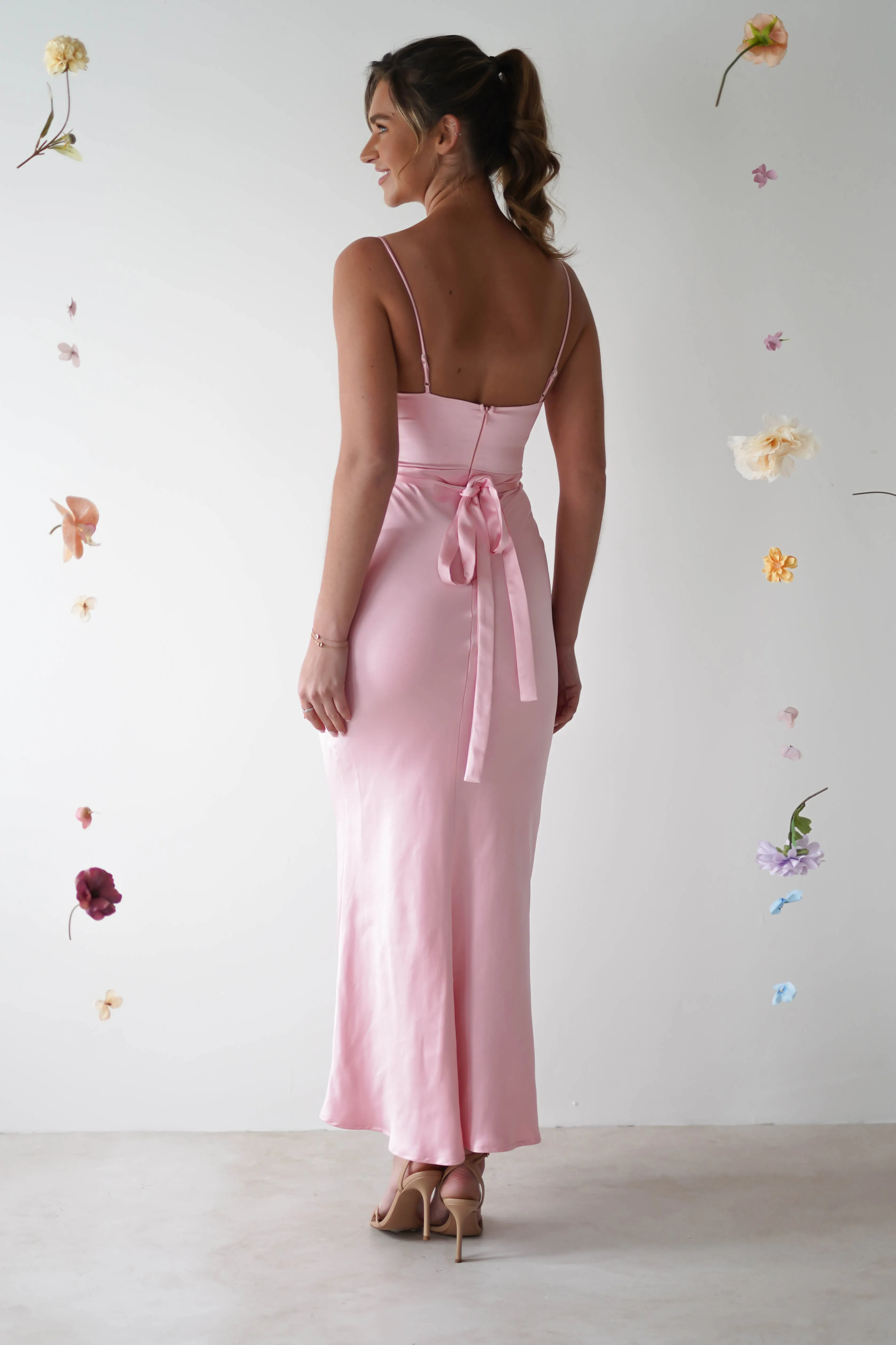 Everleigh Soft Satin Midi Dress | Light Pink