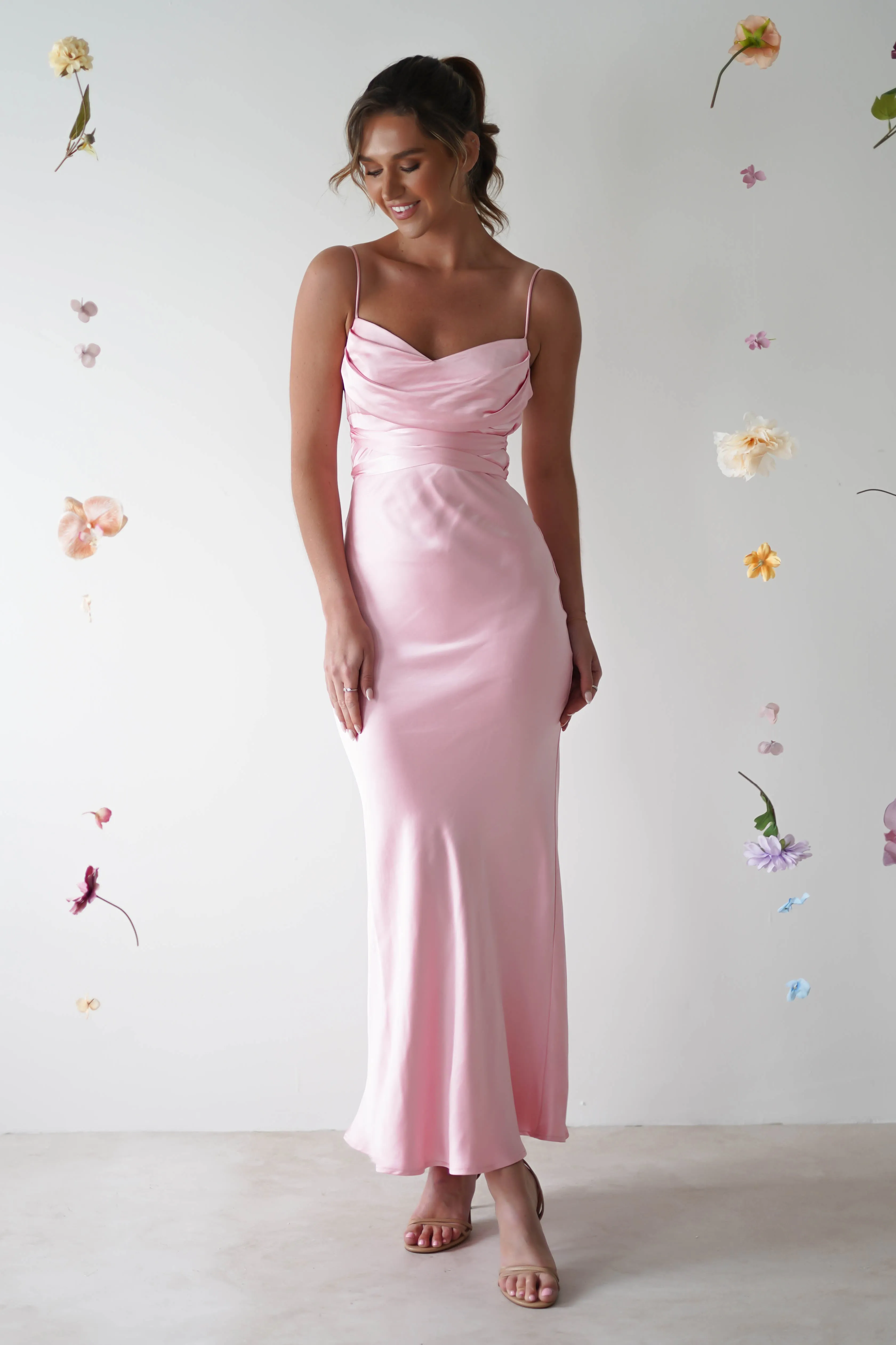 Everleigh Soft Satin Midi Dress | Light Pink